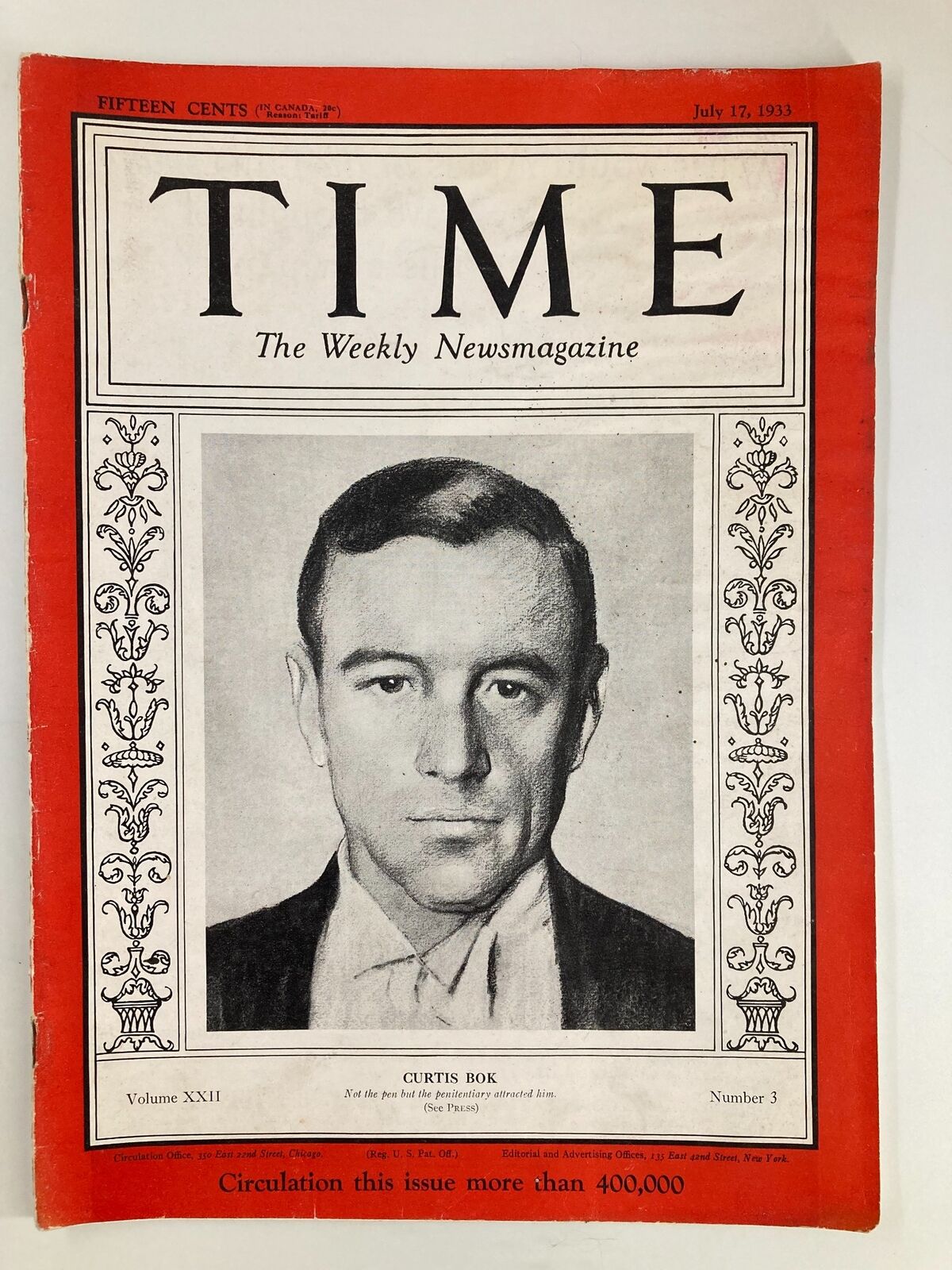 VTG Time Magazine July 17 1933 Vol 22 No. 3 Justice William Curtis Bok