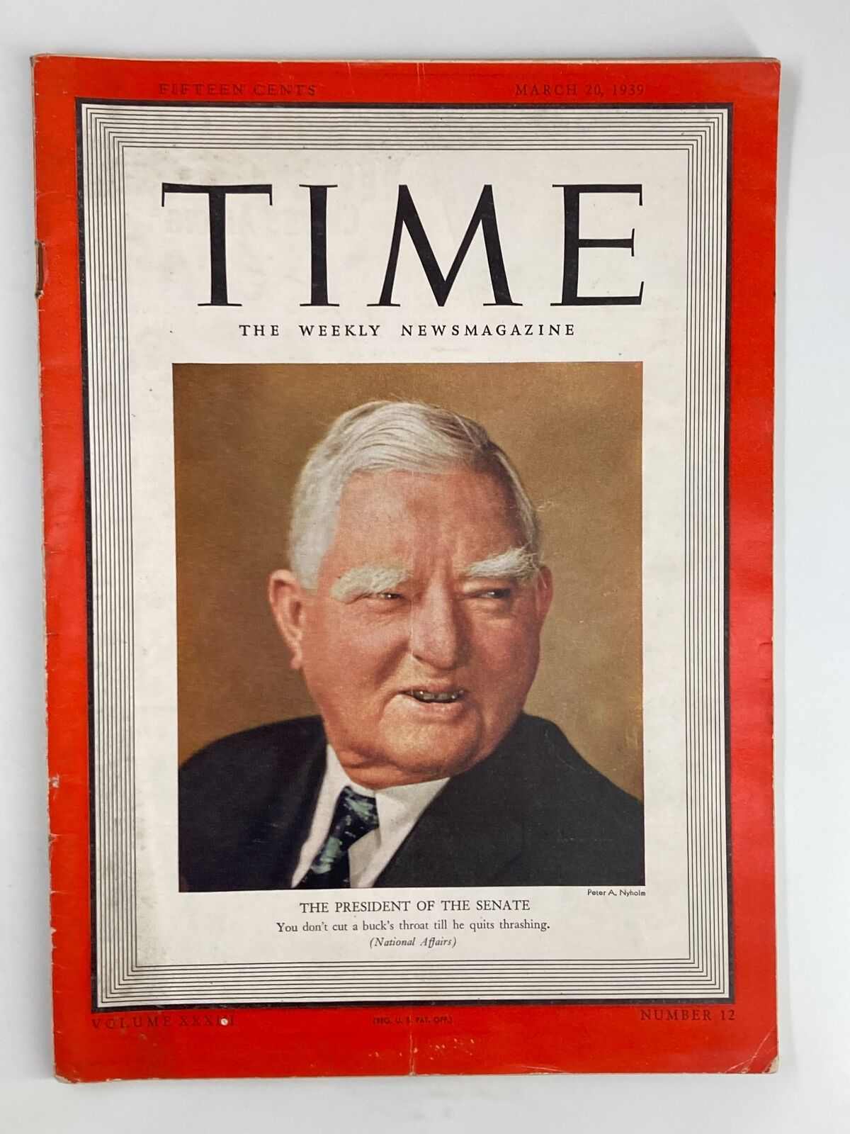 VTG Time Magazine March 20 1939 Vol 33 No. 12 John Nance Garner "Cactus Jack"