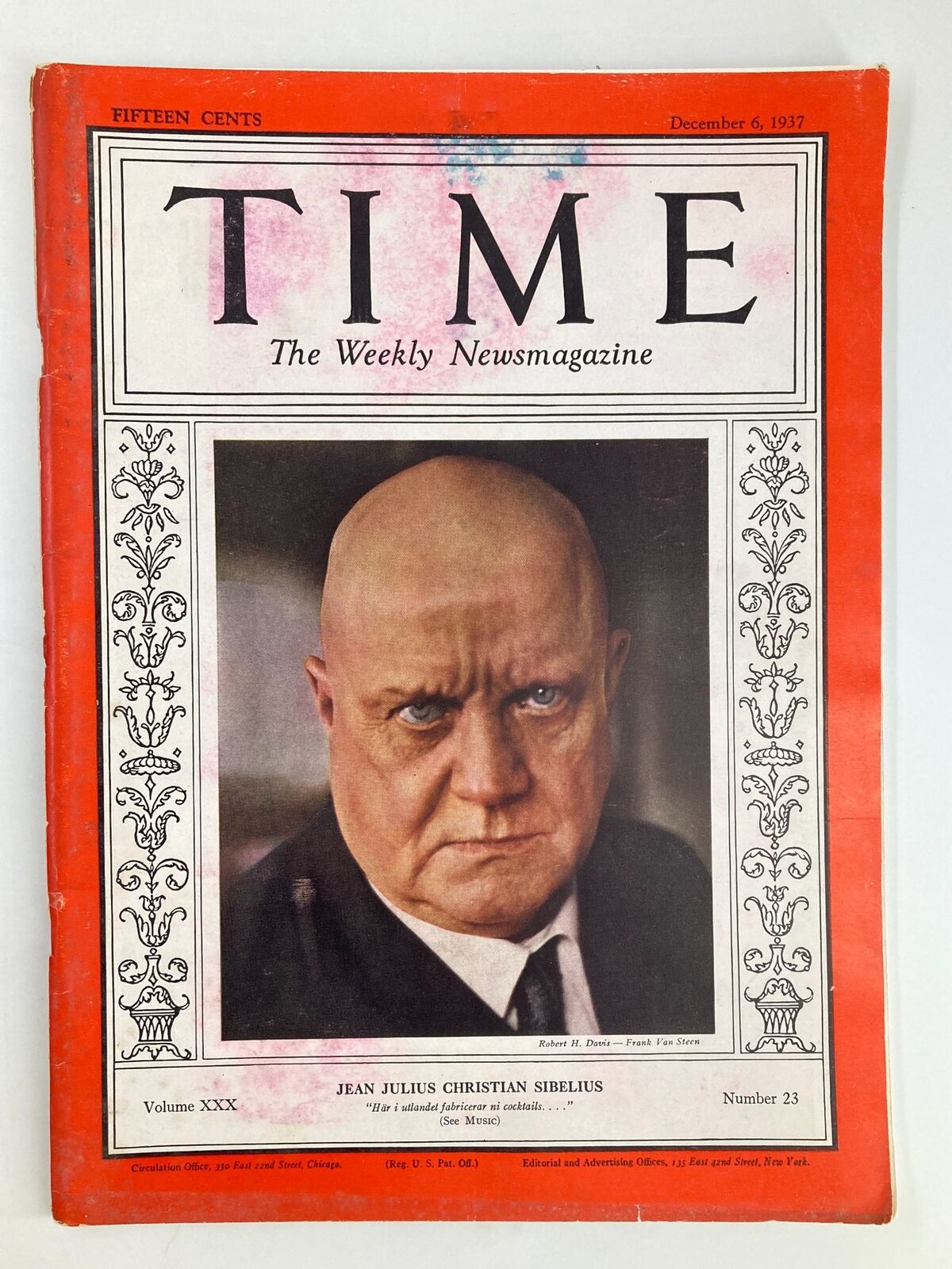 VTG Time Magazine December 6 1937 Vol 30 No. 23 Jean Julius Christian Sibelius