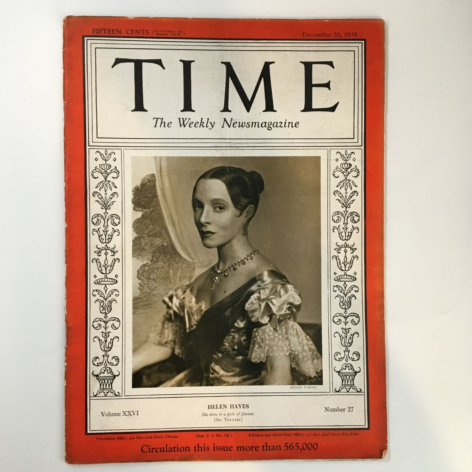 VTG Time Magazine December 30 1935 Vol XXVI No. 27 Helen Hayes No Label