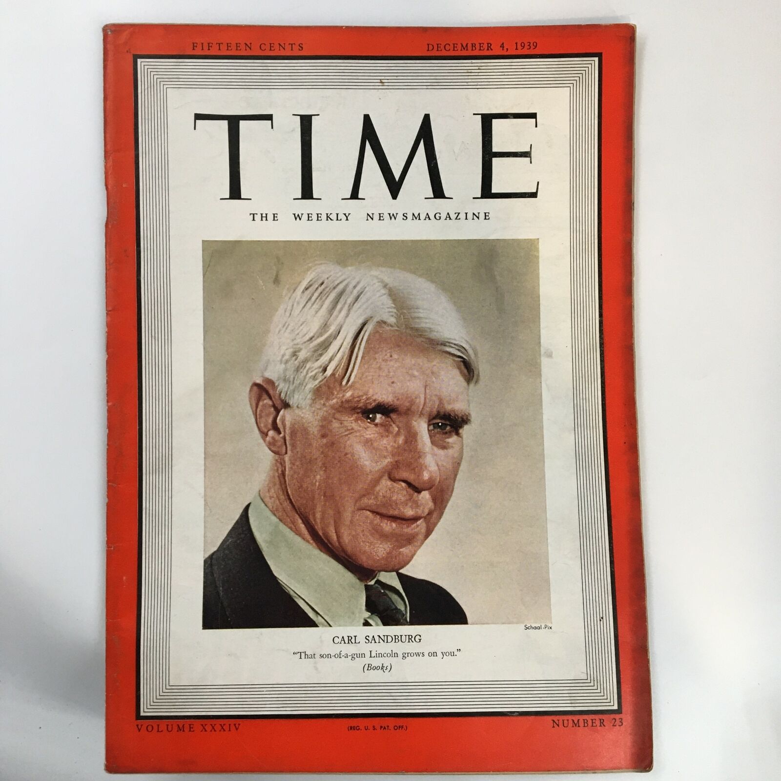 VTG Time Magazine December 4 1939 Vol. 34 No. 23 Carl Sandburg Cover