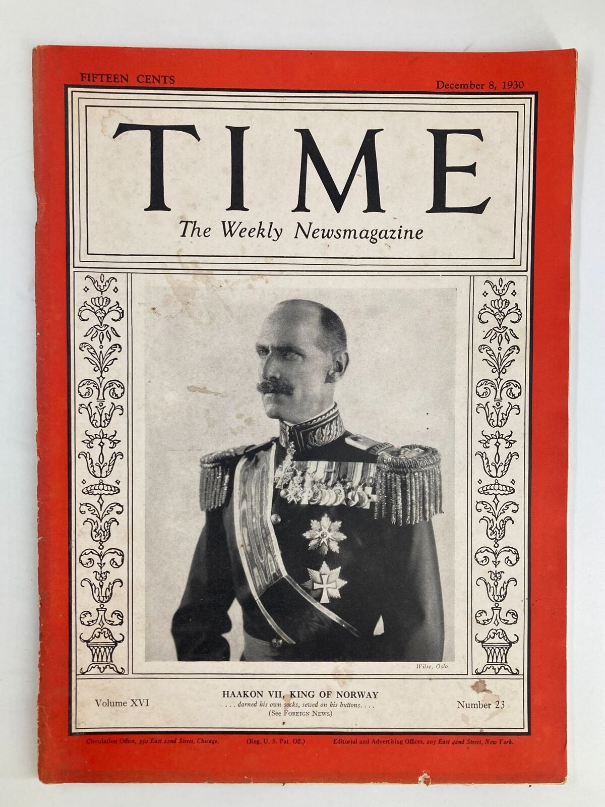 VTG Time Magazine December 8 1930 Vol 16 #23 Haakon VII, King of Norway