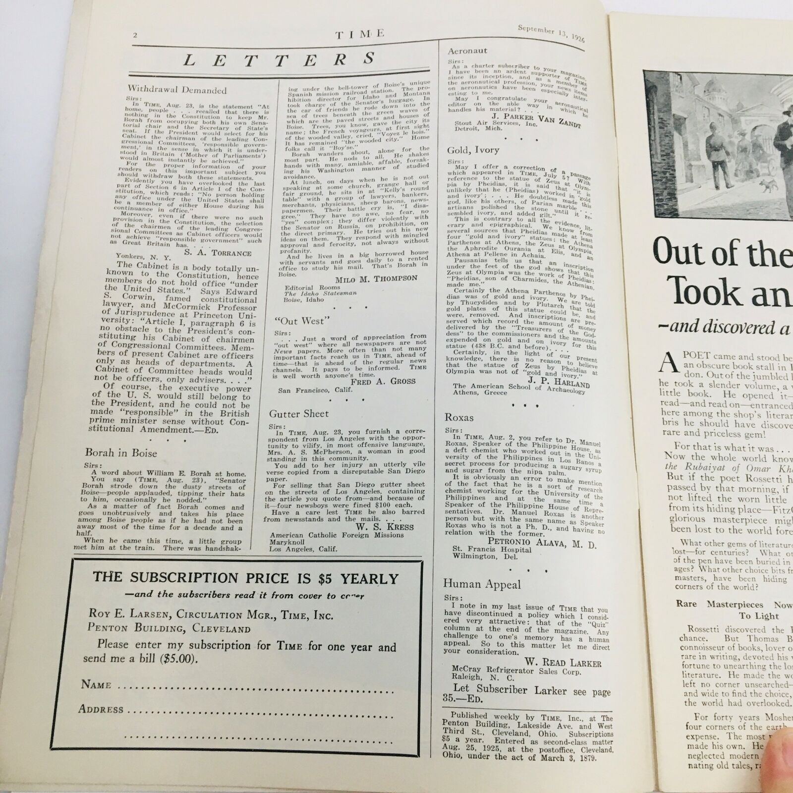 VTG Time Magazine September 13 1926 Vol VIII No. 11 General Will Harrison Hays