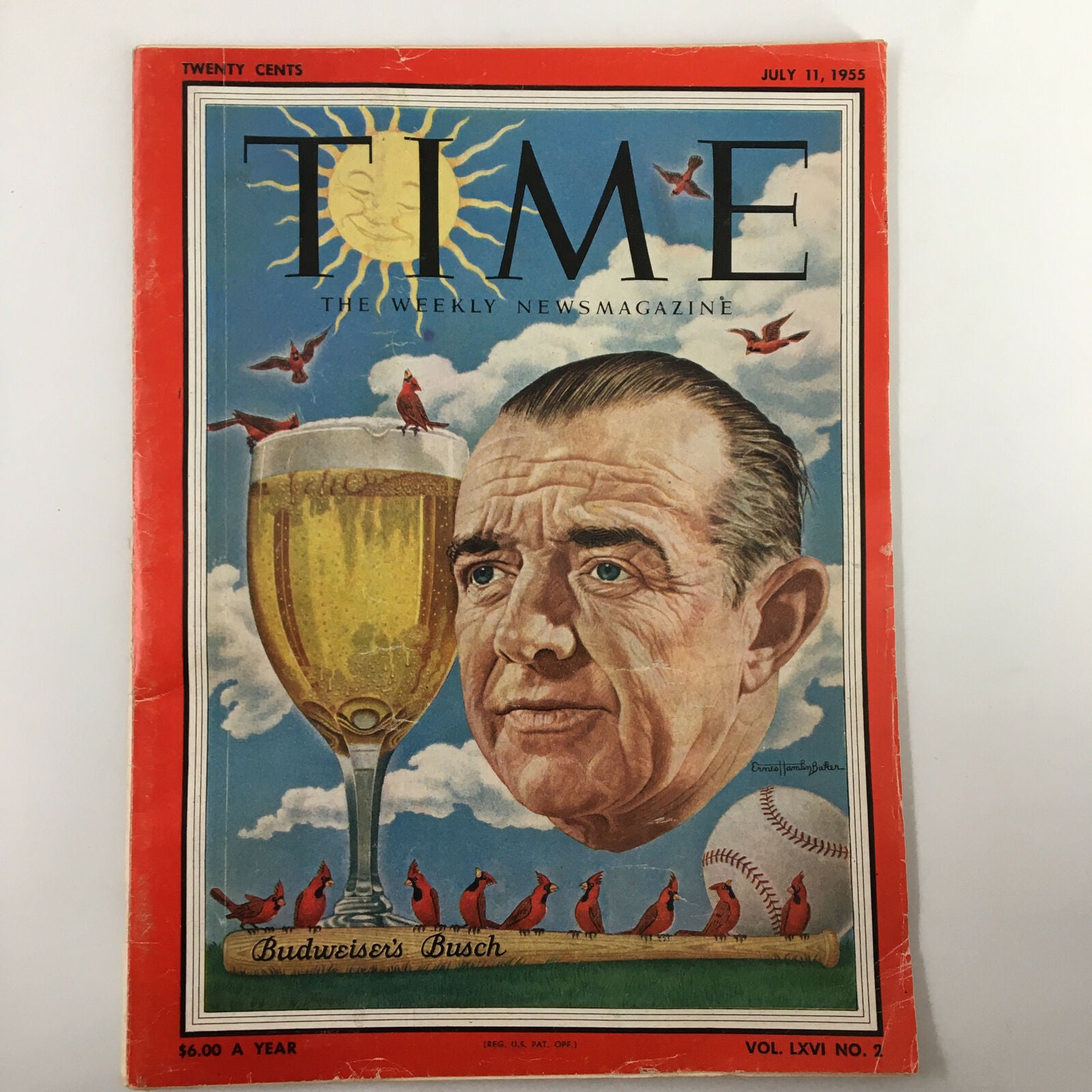 VTG Time Magazine July 11 1955 Vol. 66 No. 2 Budweiser's Busch No Label