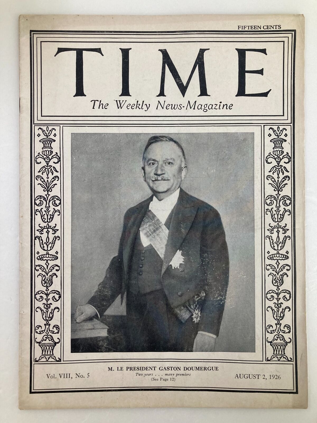 VTG Time Magazine August 2 1926 Vol 8 #5 M. Le President Gaston Doumergue