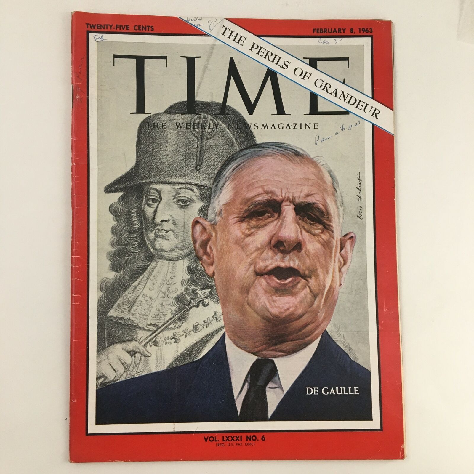 Time Magazine February 8 1963 Vol. 81 No. 6 Charles de Gaulle No Label