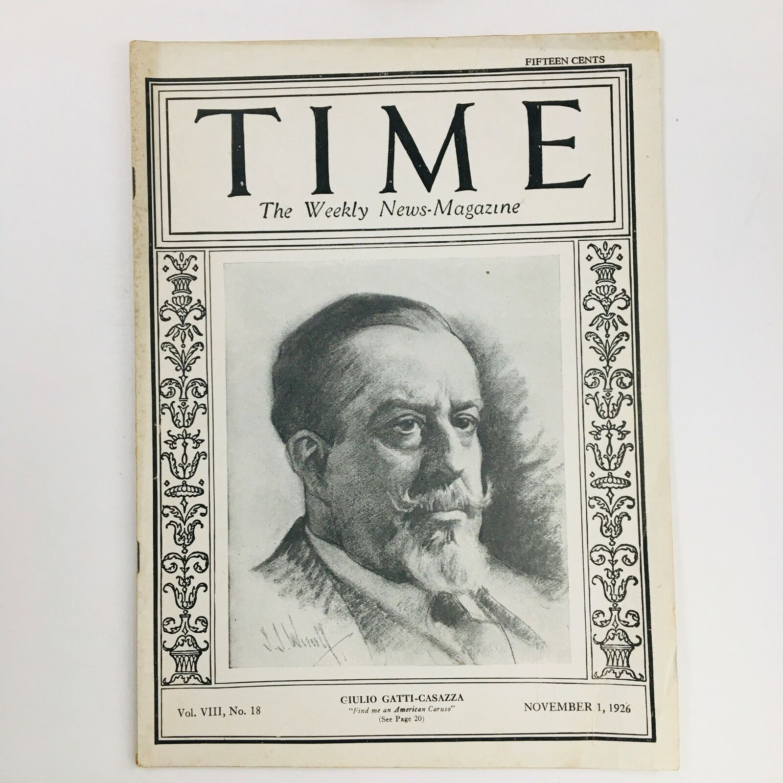 VTG Time Magazine November 1 1926 Vol VIII No. 18 Italian Giulio Gatti-Casazza