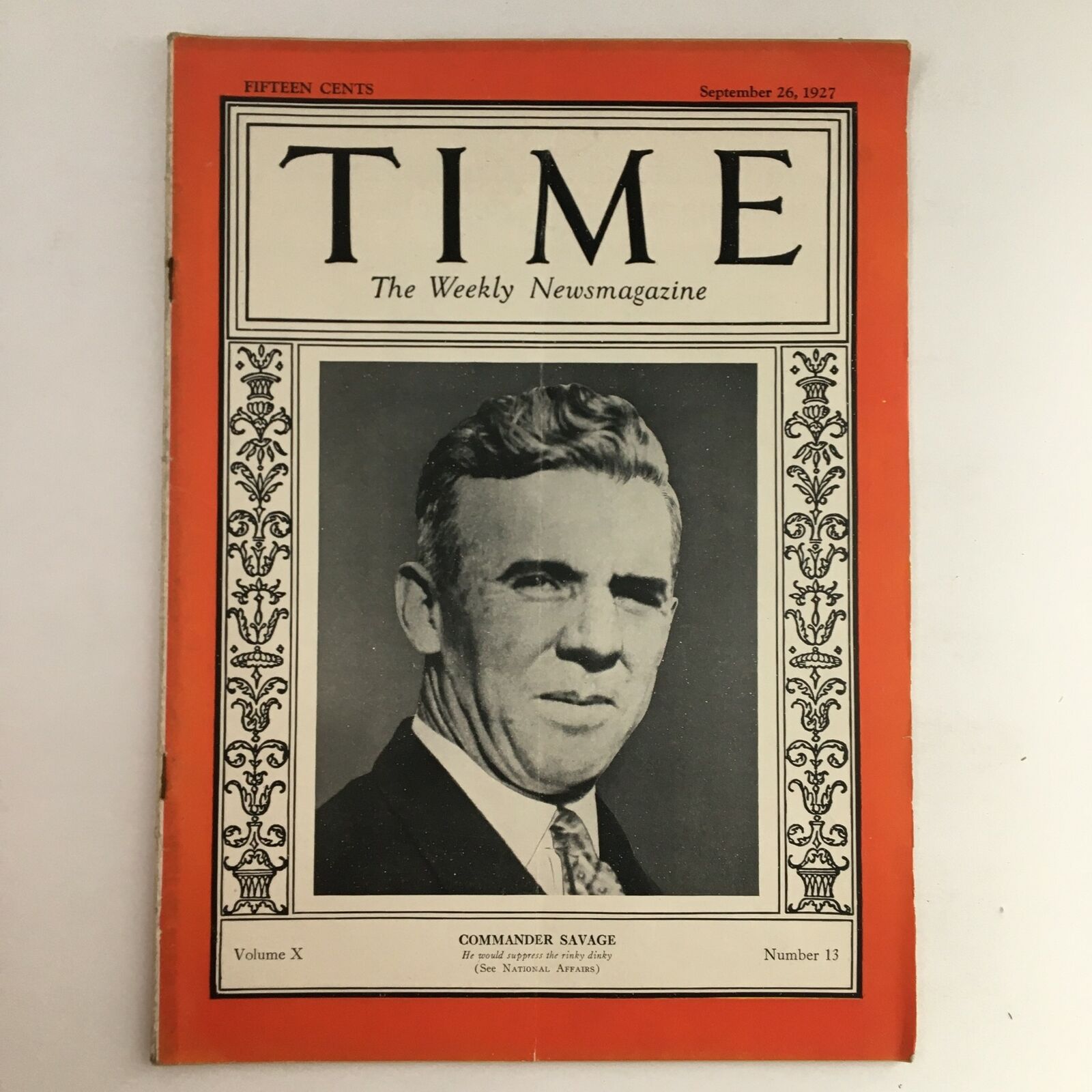 Time Magazine September 26 1927 Vol. 10 No. 13 Commander Howard P. Savage