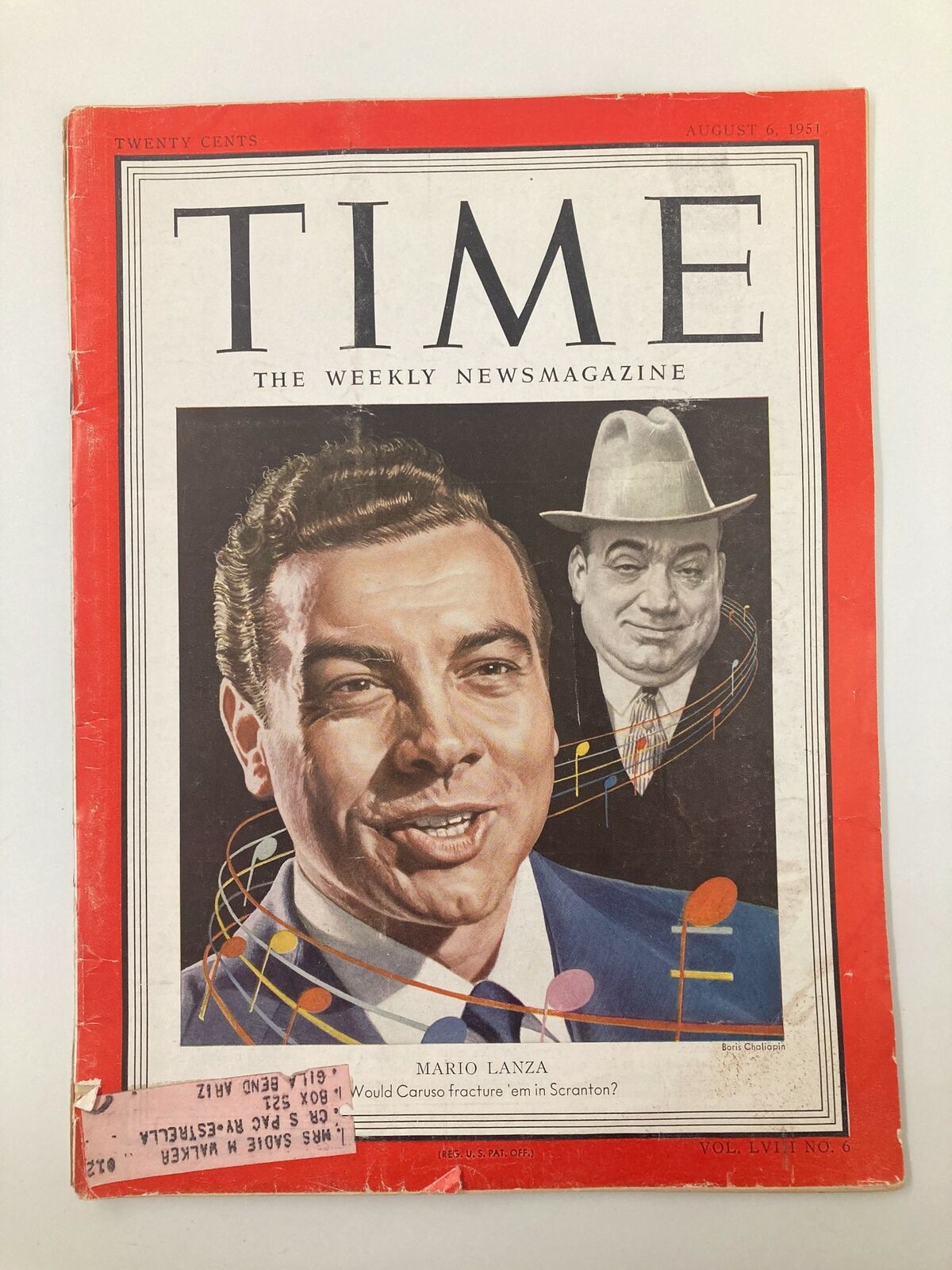 VTG Time Magazine August 6 1951 Vol. 58 No. 6 Mario Lanza Caruso Fracture