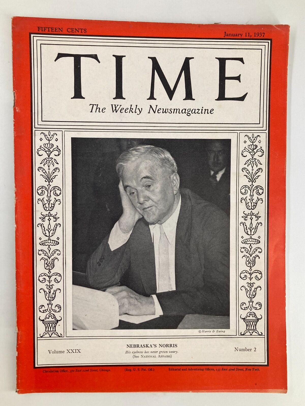 VTG Time Magazine January 11 1937 Vol 29 No. 2 Senator George Norris