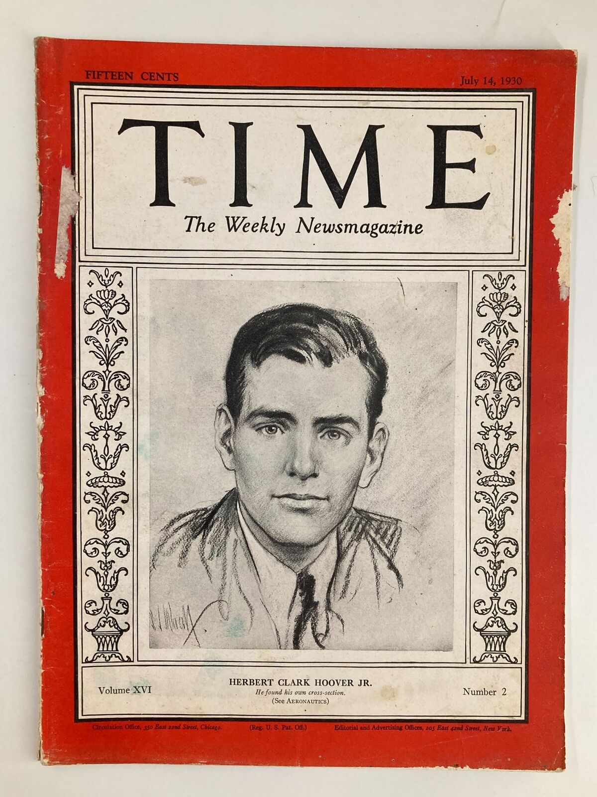 VTG Time Magazine July 14 1930 Vol 16 No. 2 Herbert Clark Hoover Jr.