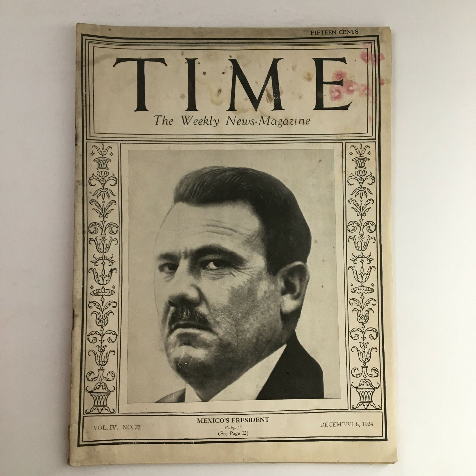 Time Magazine December 8 1924 Vol 4 #23 Pres. Álvaro Obregón Salido of Mexico