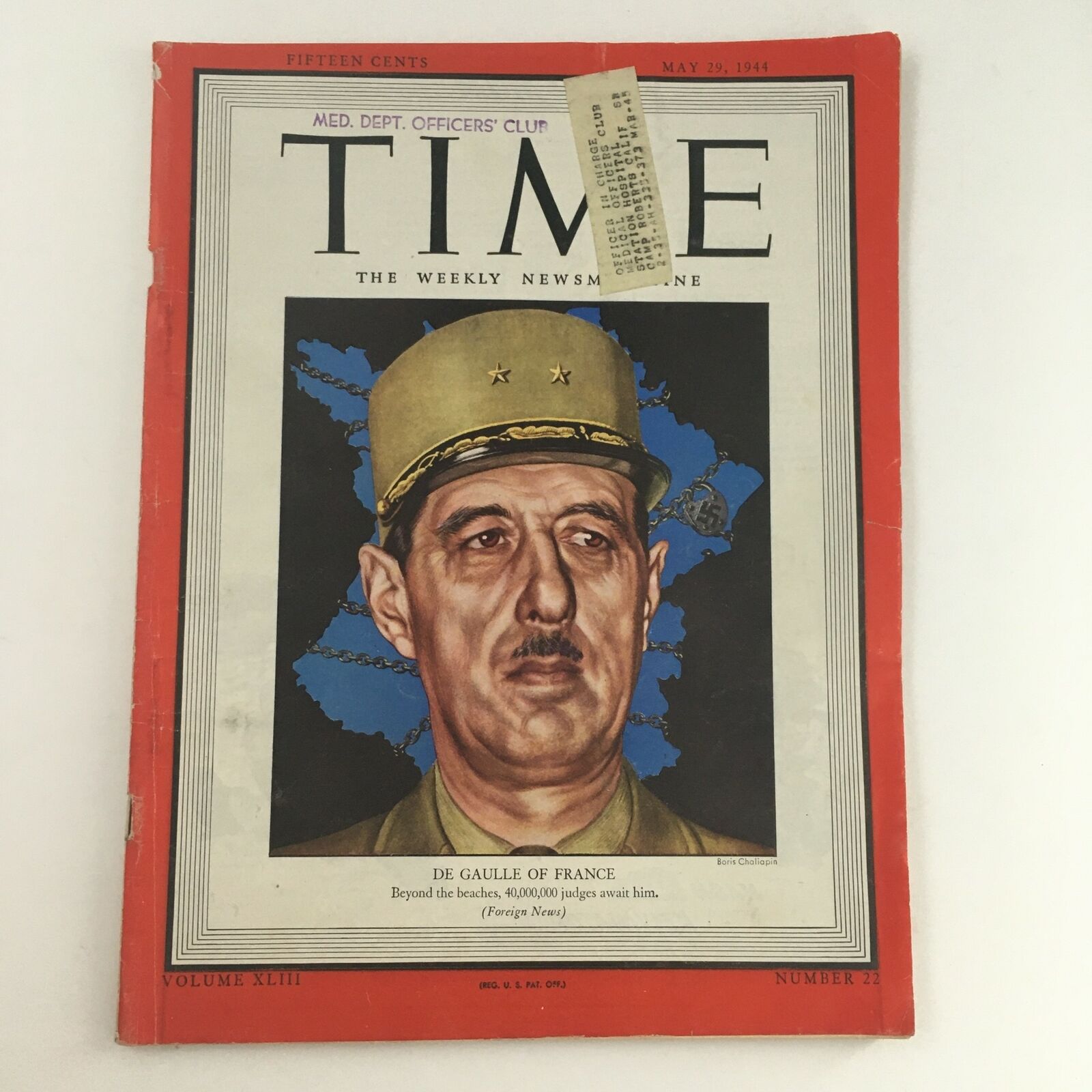 Time Magazine May 29 1944 Vol 43 #22 French Army Officer Charles de Gaulle