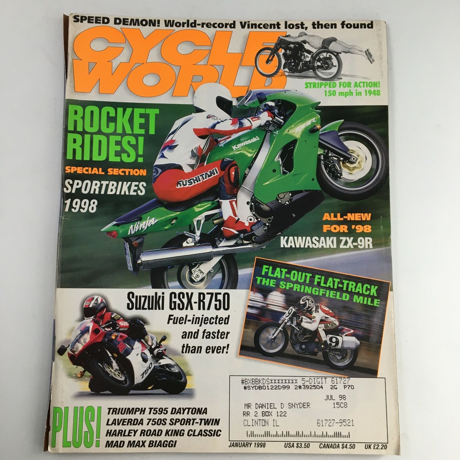 Cycle World Magazine January 1998 Sportsbike 1998 & Kawasaki ZX-9R , VG