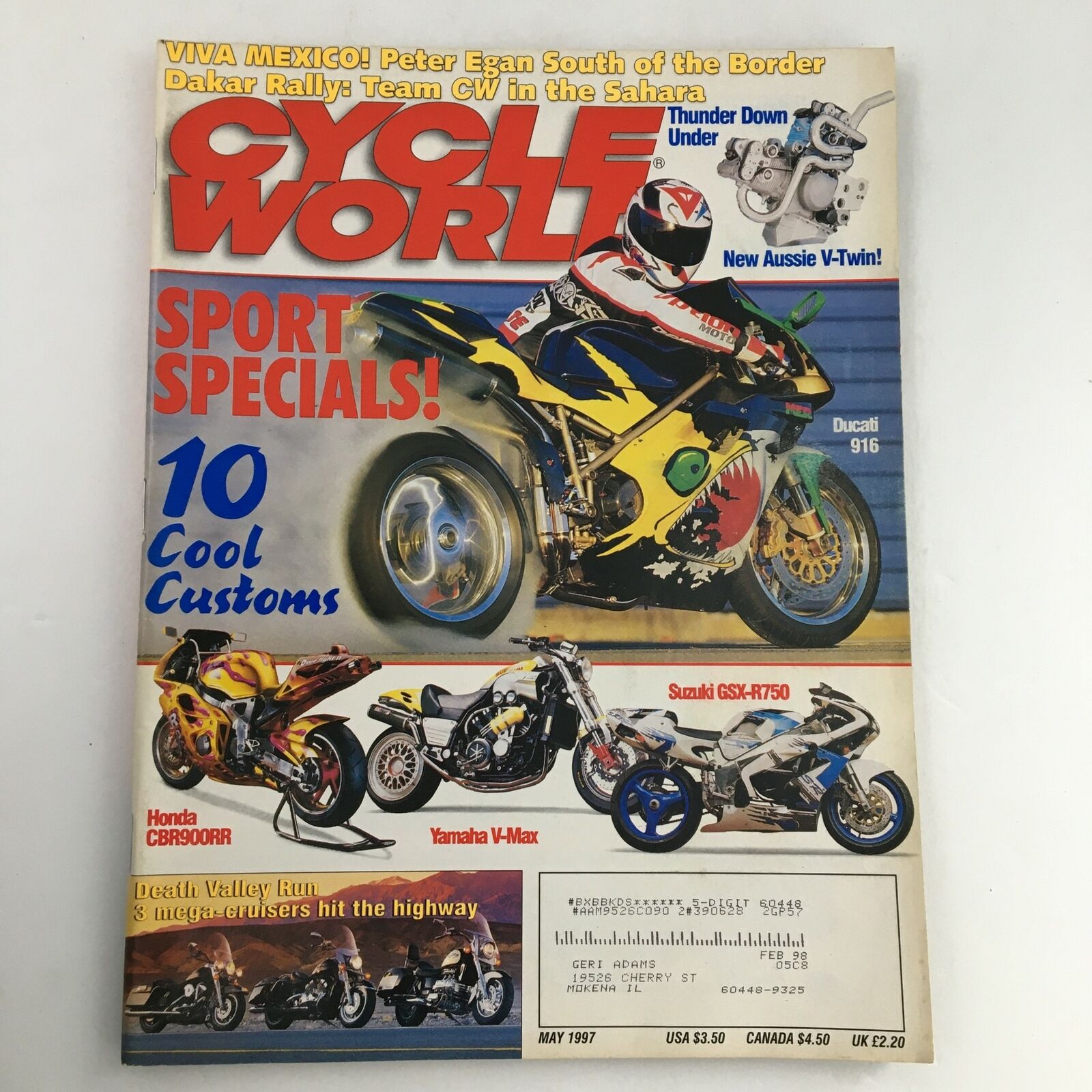 Cycle World Magazine May 1997 Honda CBR900RR & Yamaha V-Max, VG