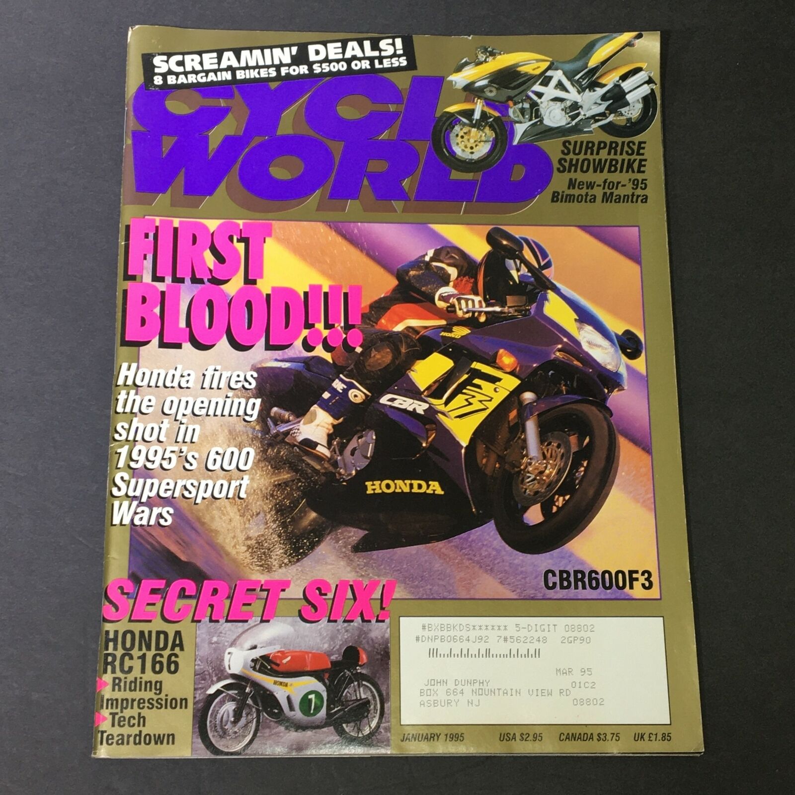 Cycle World Magazine January 1995 - Honda CBR600F3 and Honda RC166