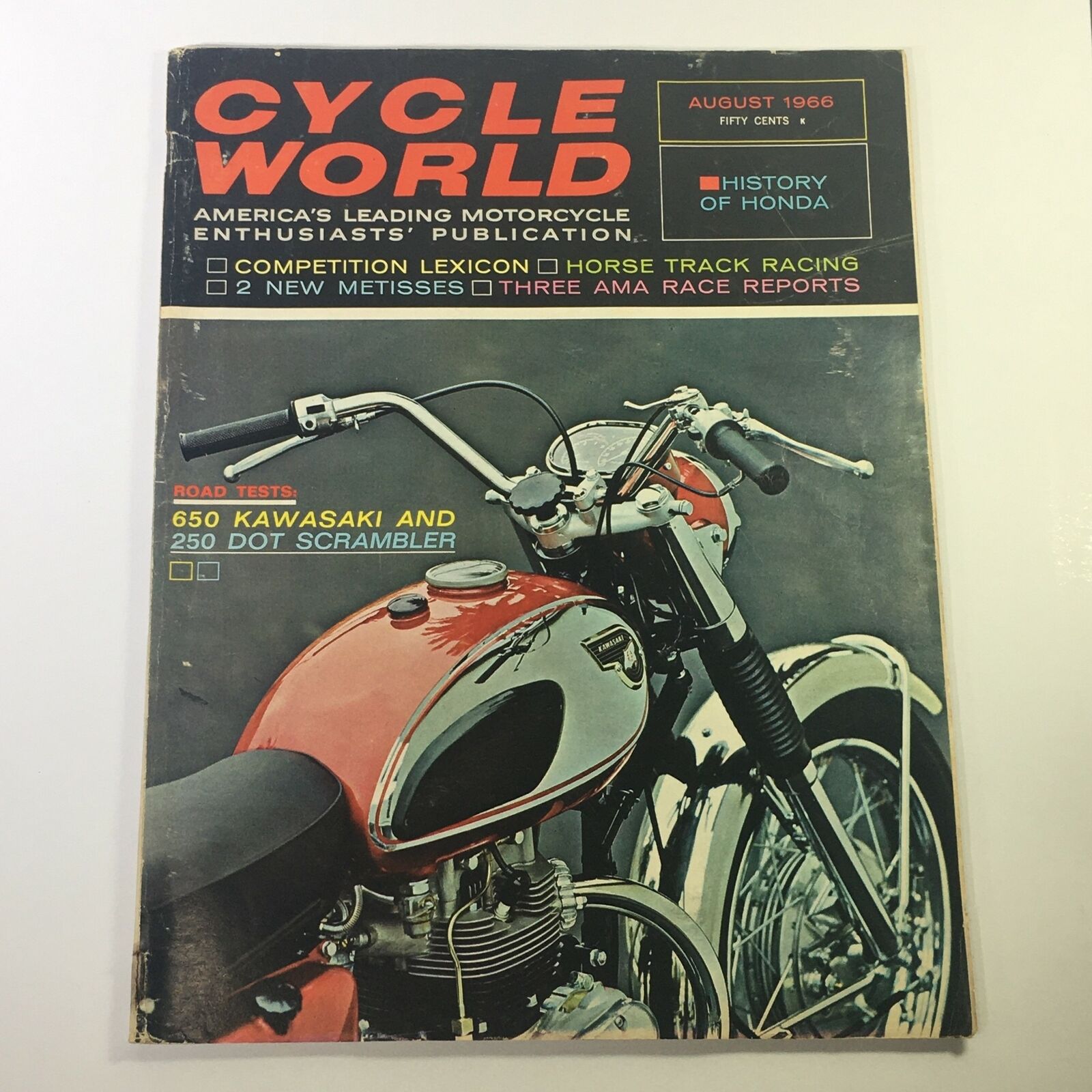 VTG Cycle World Magazine August 1966 - 650 Kawasaki & 250 Dot Scrambler Test