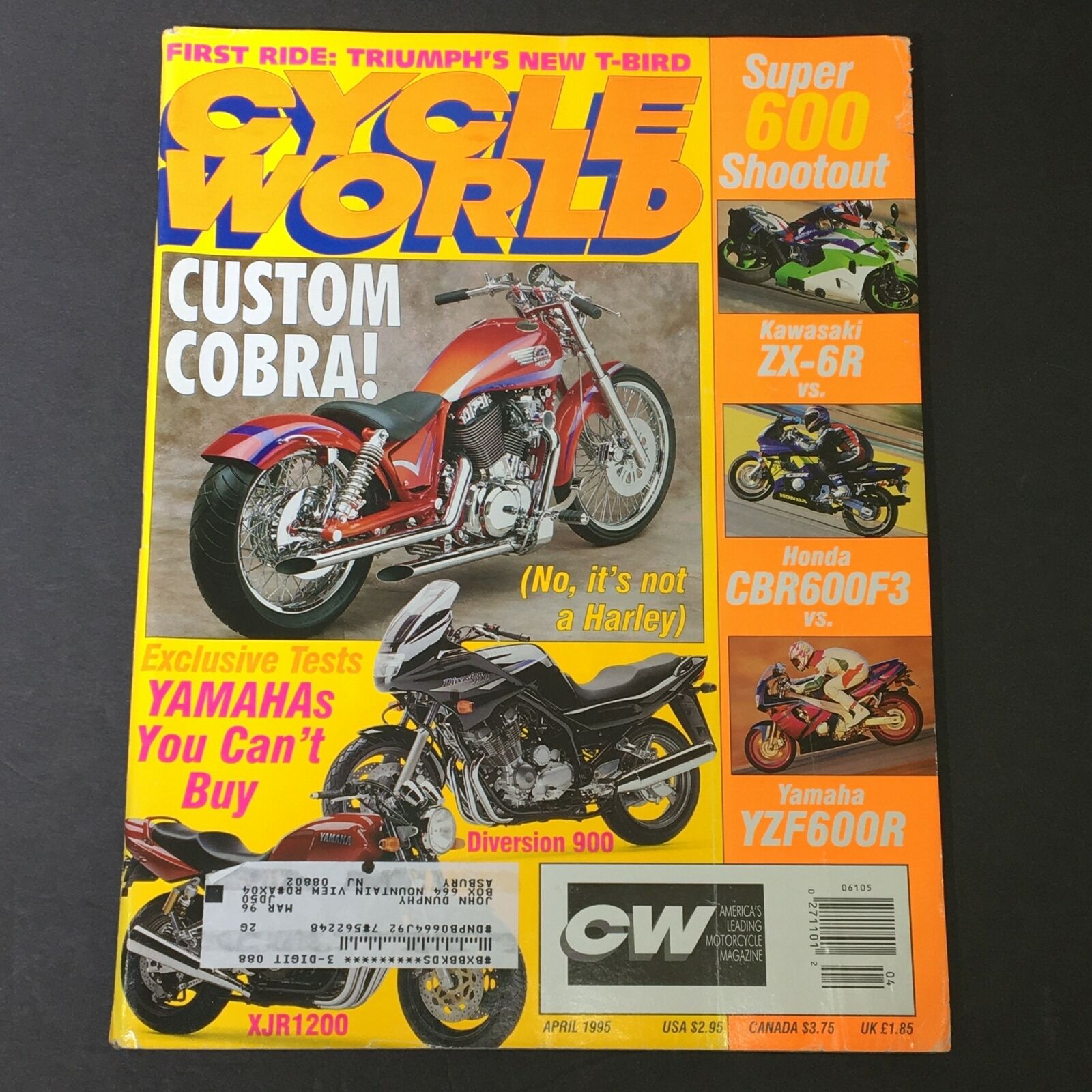 Cycle World Magazine April 1995 - Kawasaki ZX-6R vs Honda CBR600F3 vs Y YZF600R