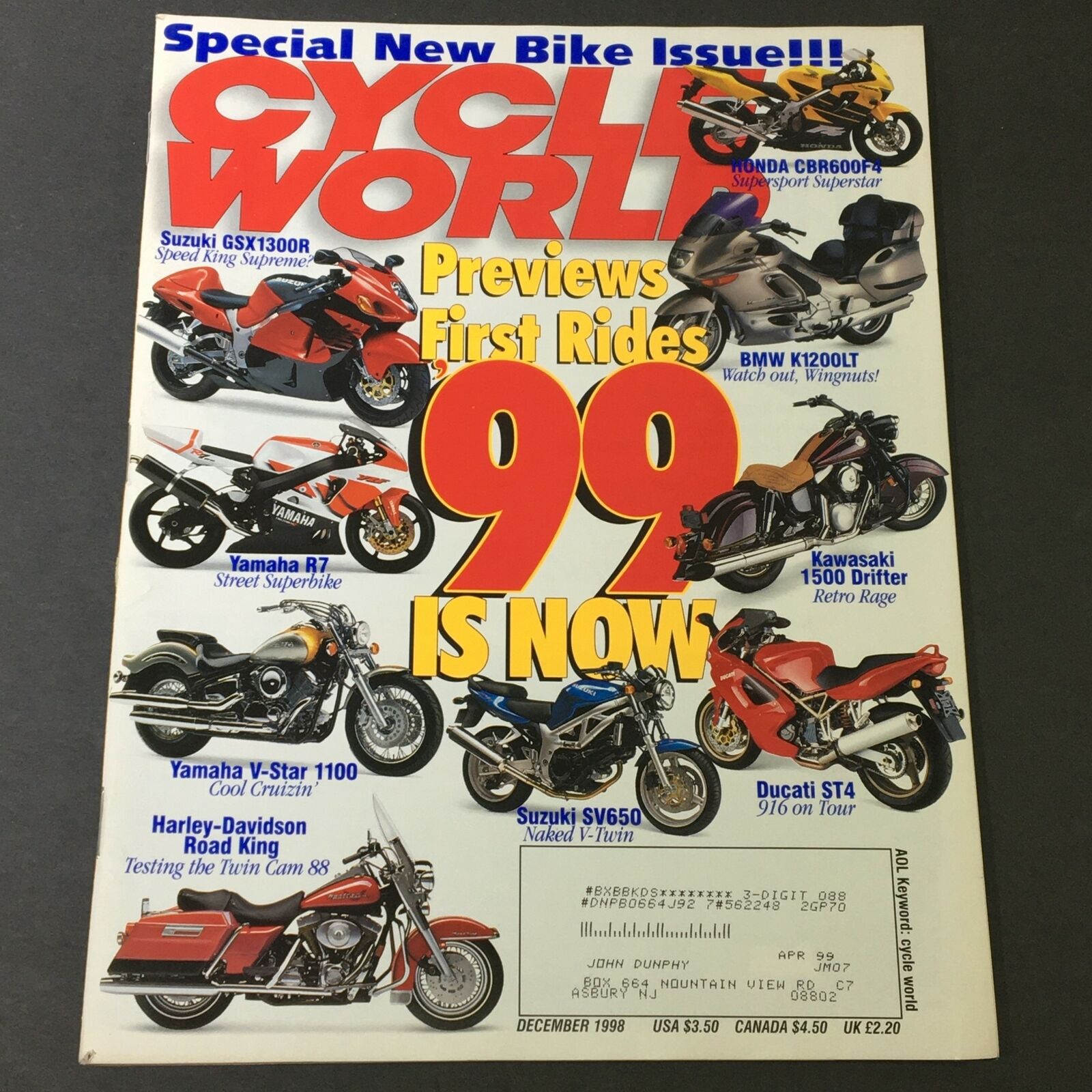 Cycle World Magazine December 1998 - Suzuki GSX1300R / Honda CBR600F4