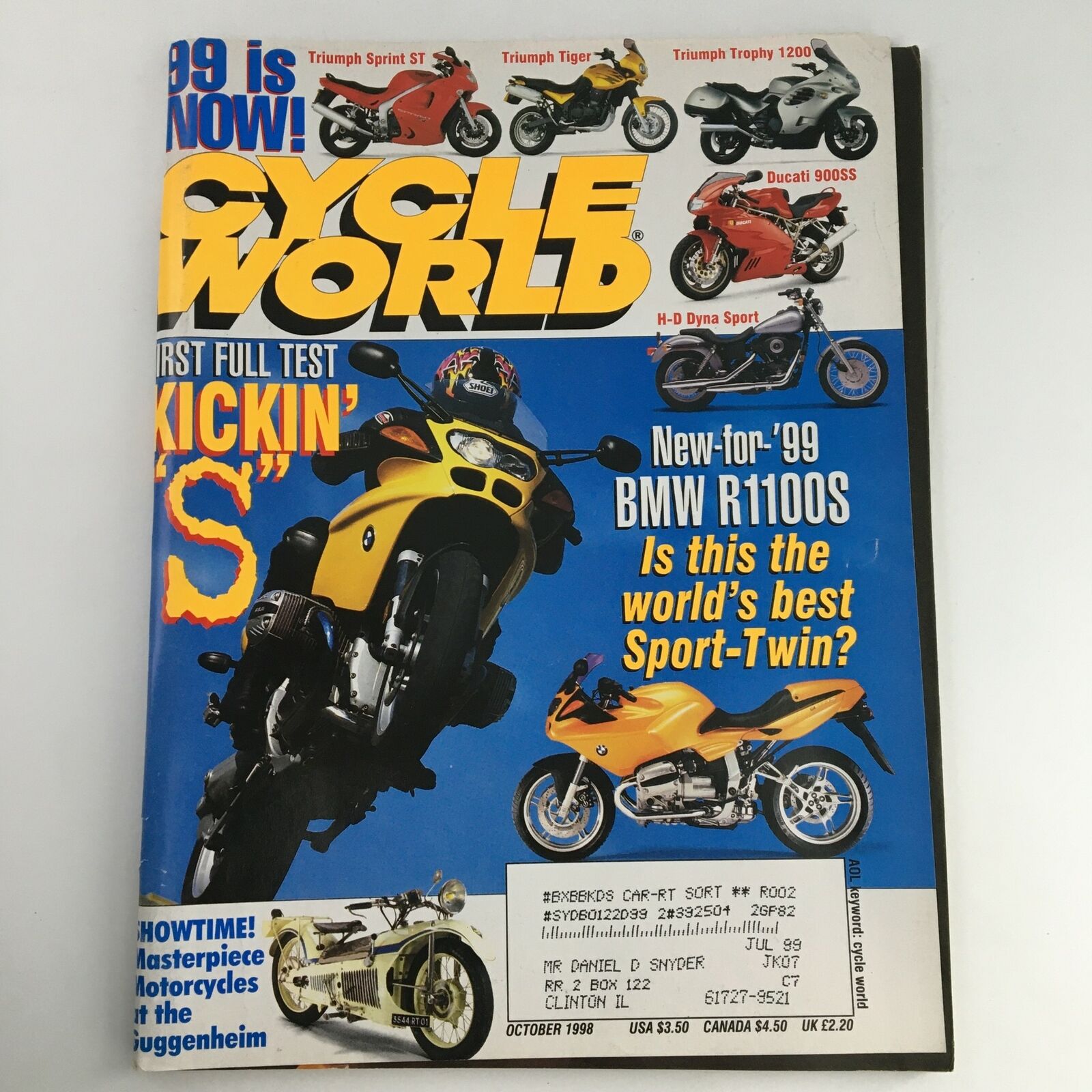 Cycle World Magazine October 1998 H-D Dyna-Sport & BMW R1100S & Triumph Tiger