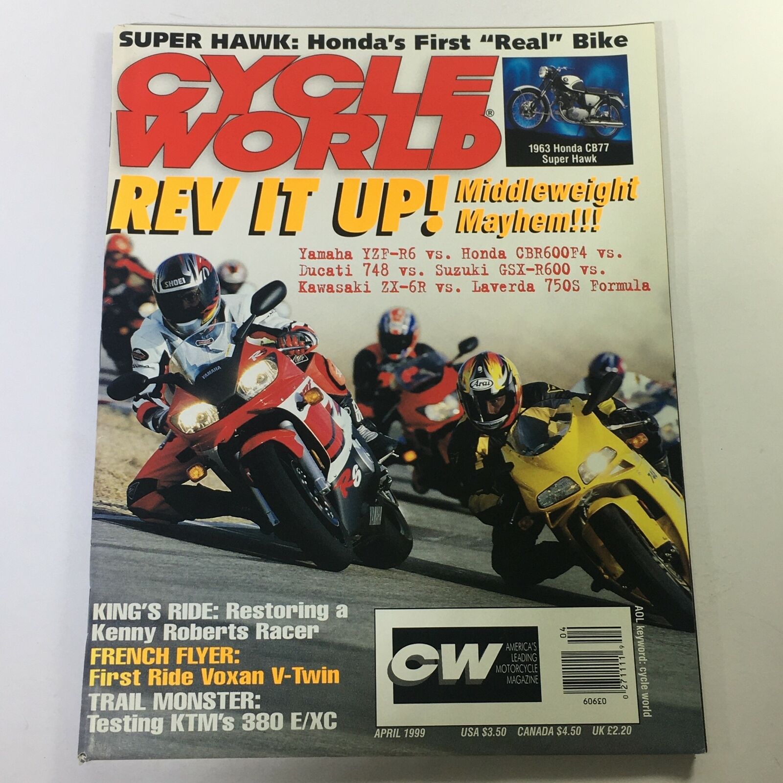 Cycle World Magazine April 1999 - Voxan V-Twin & Testing KTM 380 E/XC