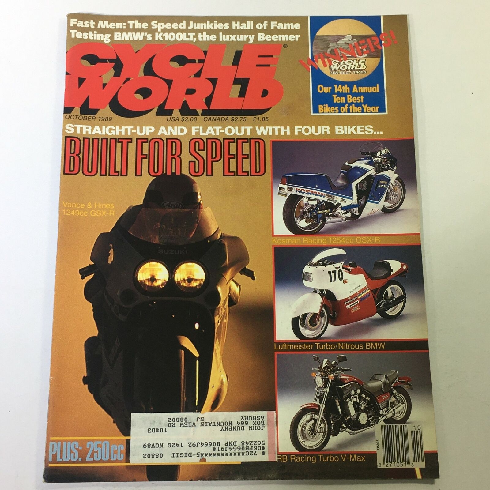 VTG Cycle World Magazine October 1989 - Vance & Hines 1249cc GSX-R / Kosman GSXR