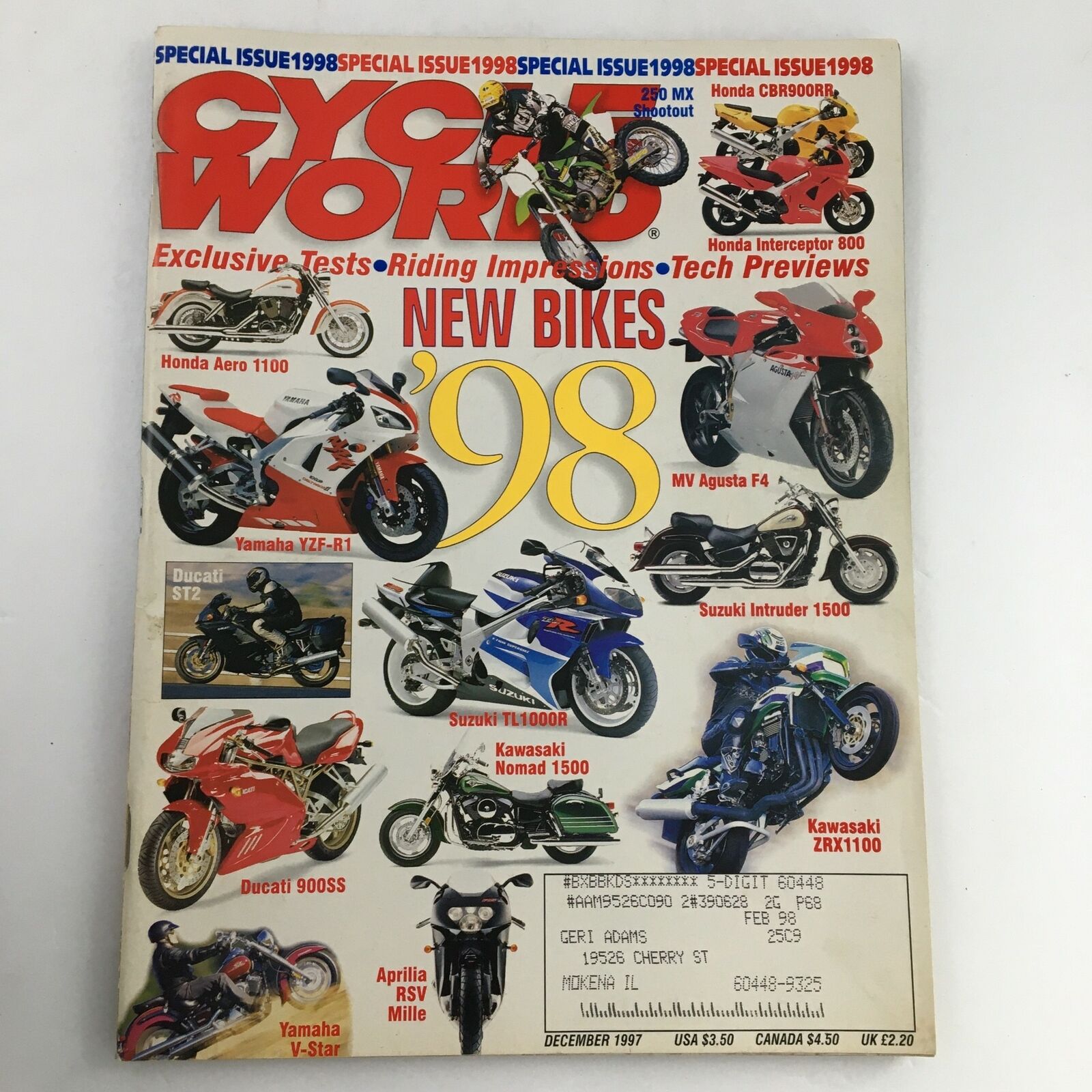 Cycle World Magazine December 1997 The New Bikes Special Issue of Year 1998, VG