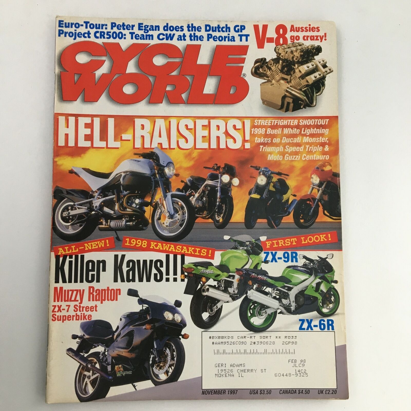 Cycle World Magazine November 1997 Euro Tour of Peter Egan & Project CR500