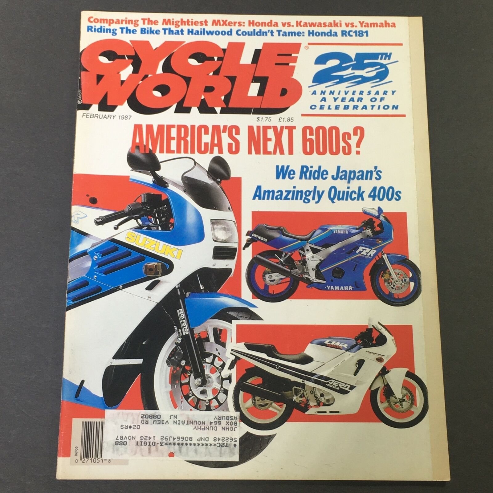 VTG Cycle World Magazine February 1987 - The MXers Honda vs Kawasaki vs Yamaha