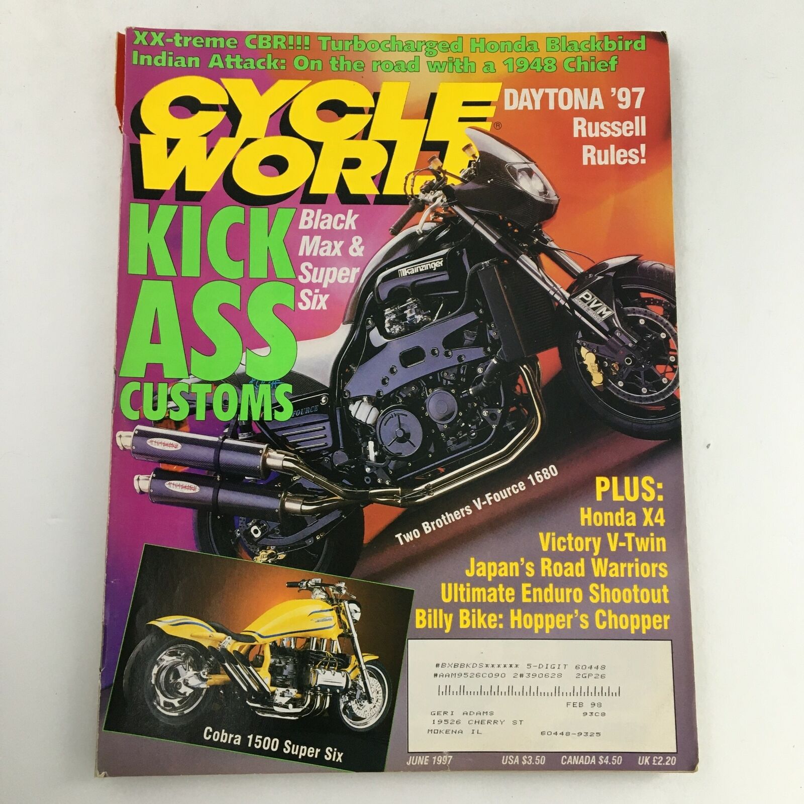 Cycle World Magazine June 1997 Cobra 1500 Super Six & Honda Blackbird Feature