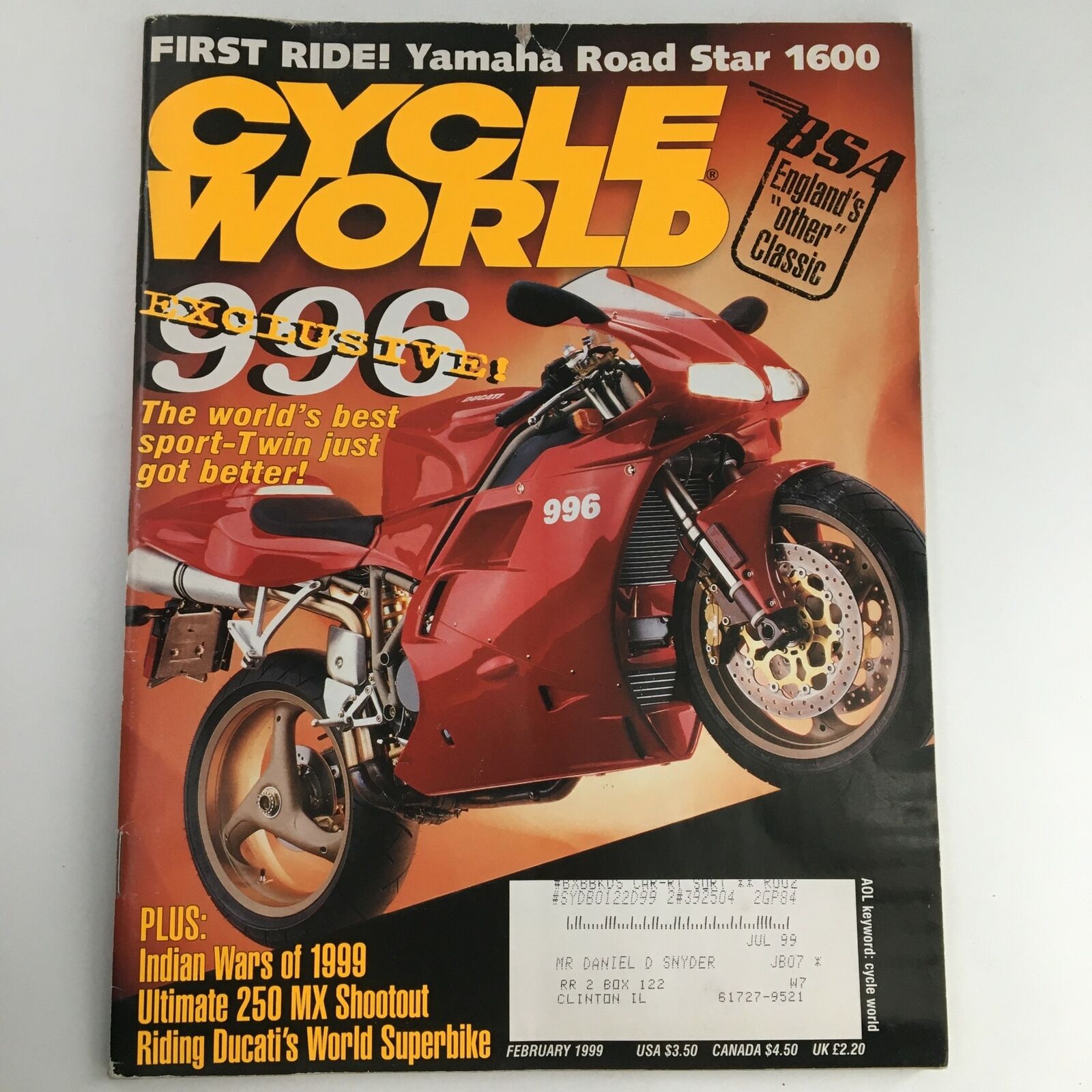 Cycle World Magazine February 1999 Yamaha Road Star 1600 & Ultimate 250 MX