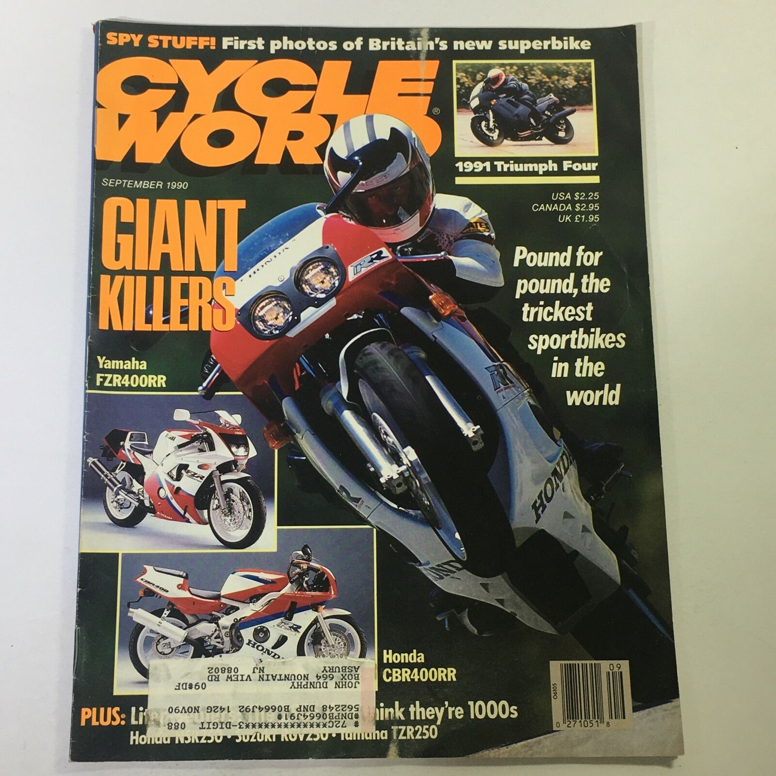 Cycle World Magazine September 1990 - 1991 Triumph Four / Yamaha FZR400RR