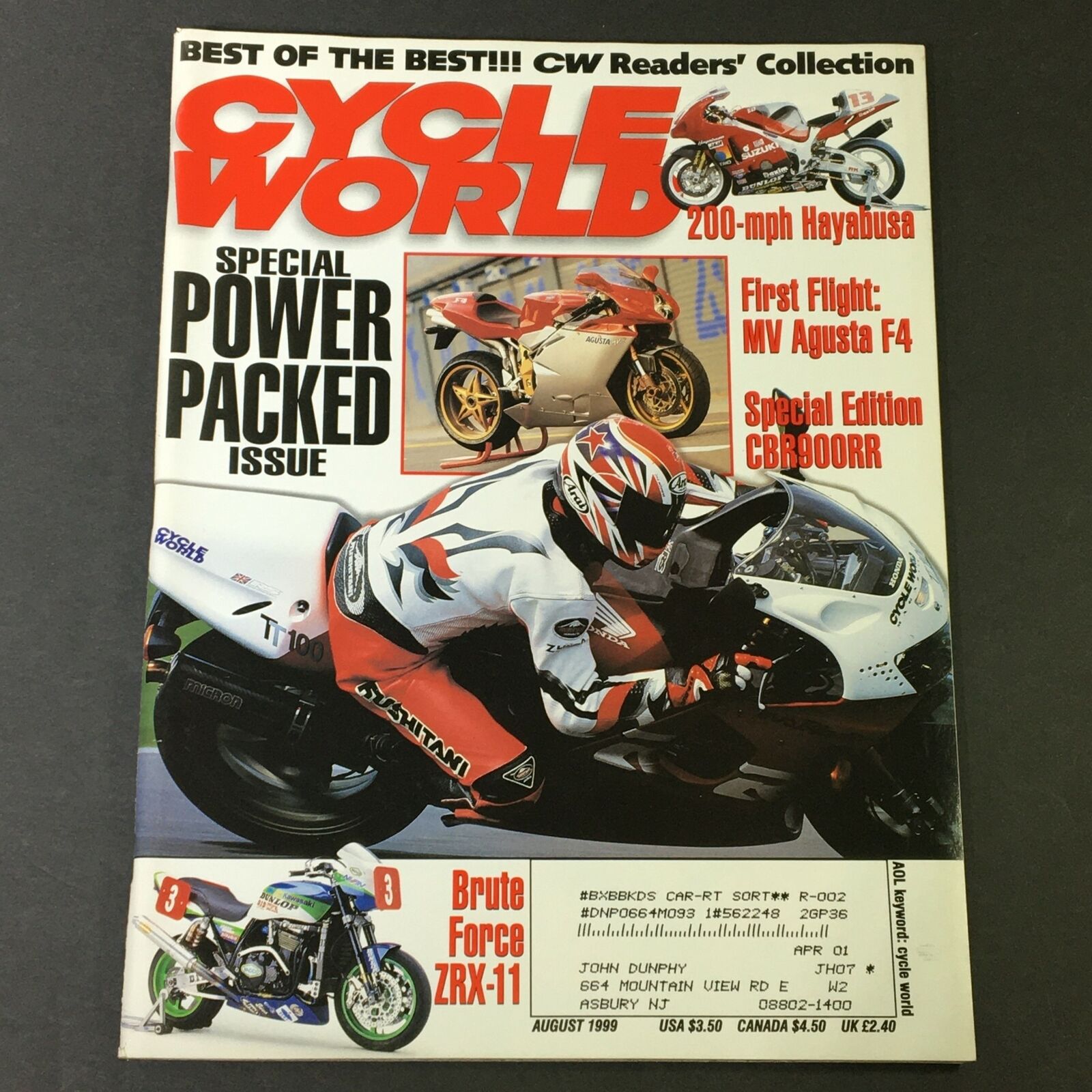 Cycle World Magazine August 1999 - 200-mph Hayabusa / MV Agusta F4 / CBR900RR