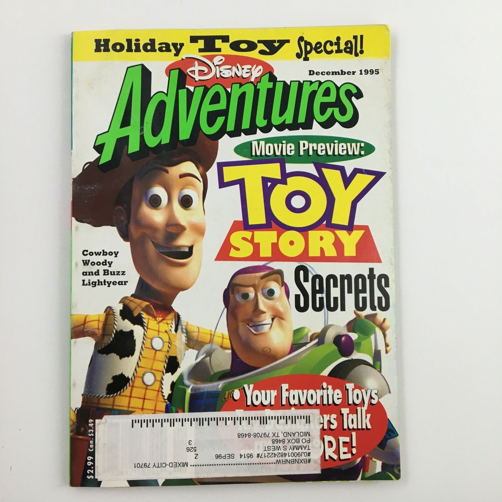 Disney Adventures Magazine December 1995 Cowboy Woody and Buzz Lightyear