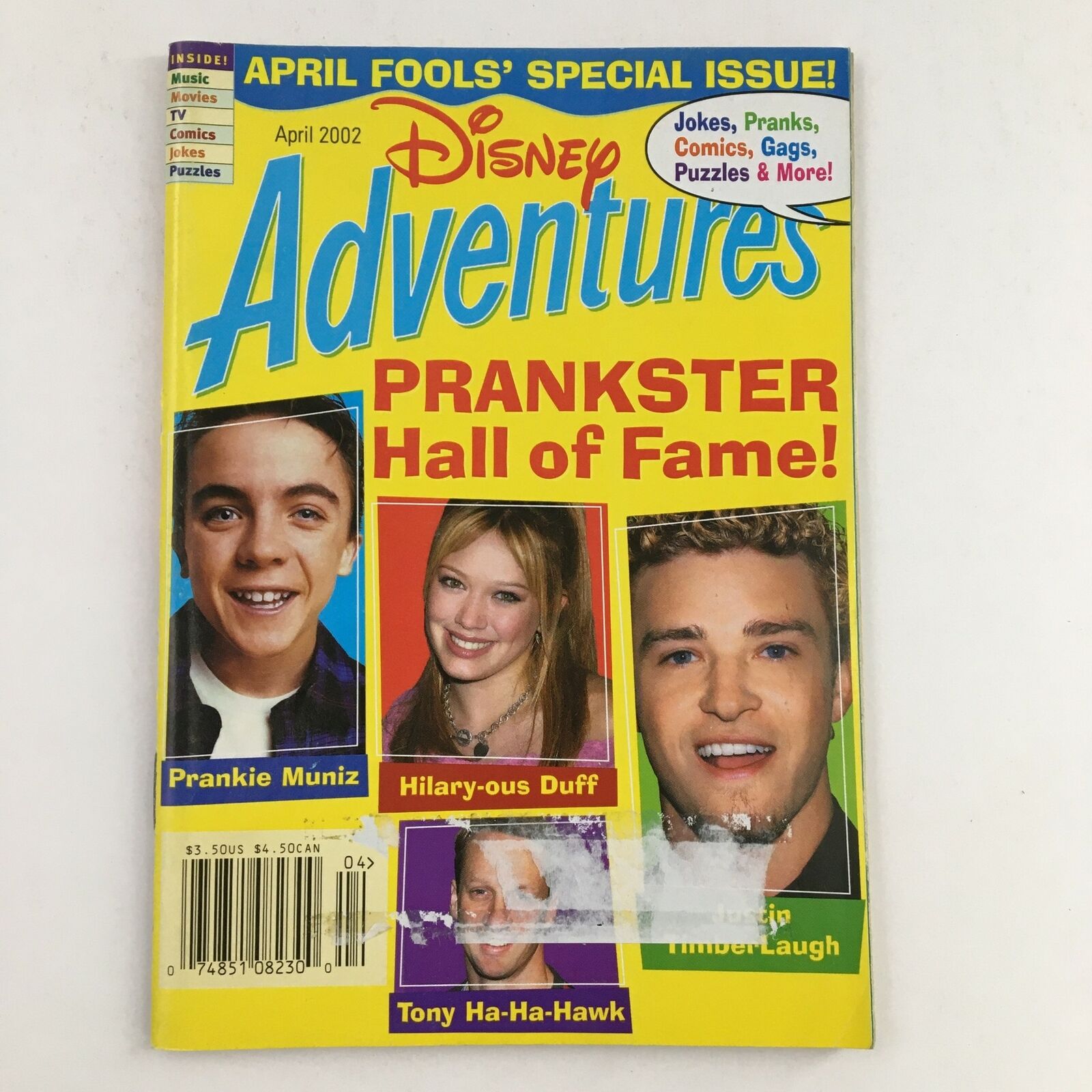 Disney Adventures Magazine April 2002 Prankie Muniz, Hillary Duff, Tony Hawk VG