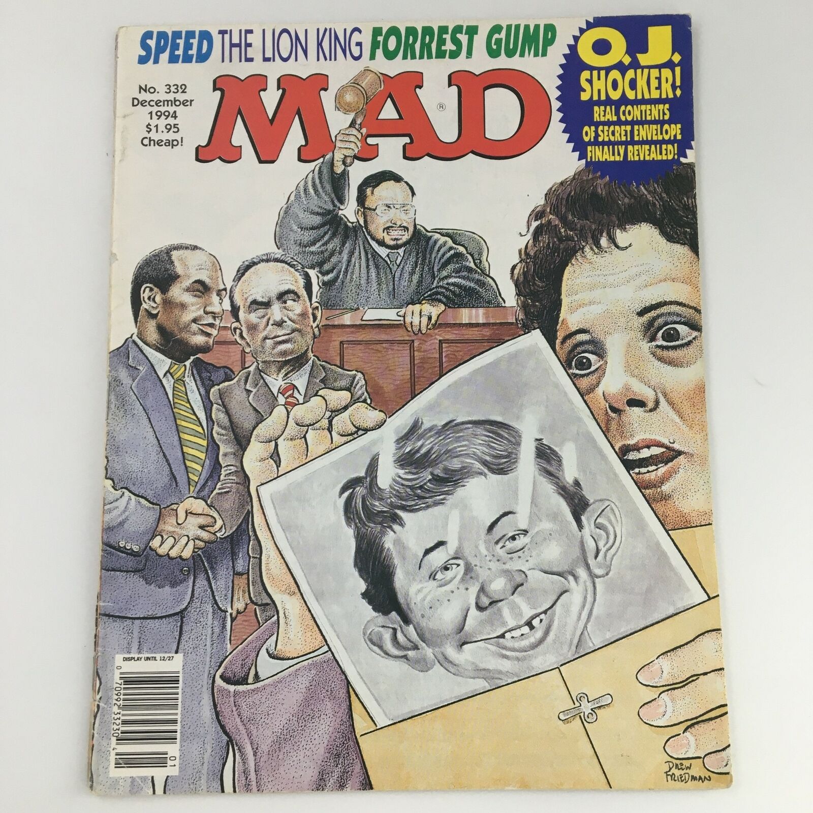 Mad Magazine December 1994 #332 O.J. Simpson Court Case Parody Cover, Newsstand