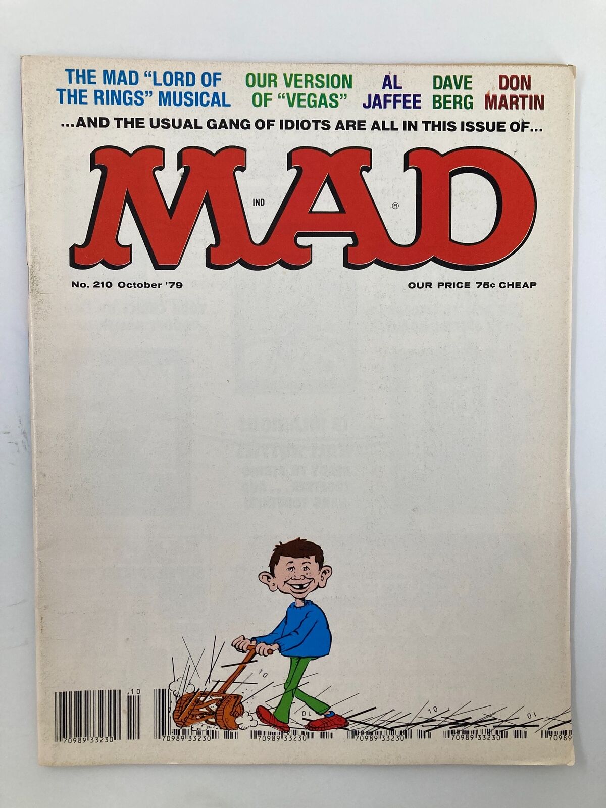 Mad Magazine October 1979 No. 210 Grass Cutting Alfred VF Very Fine 8.0 No Label