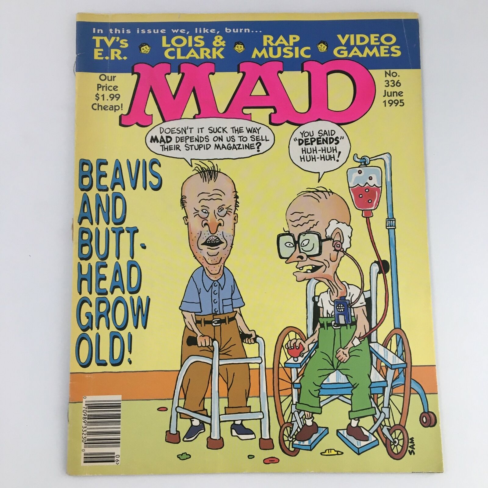 Mad Magazine June 1995 #336 Beavis and Butt-Head Grow Old Illustration Newsstand