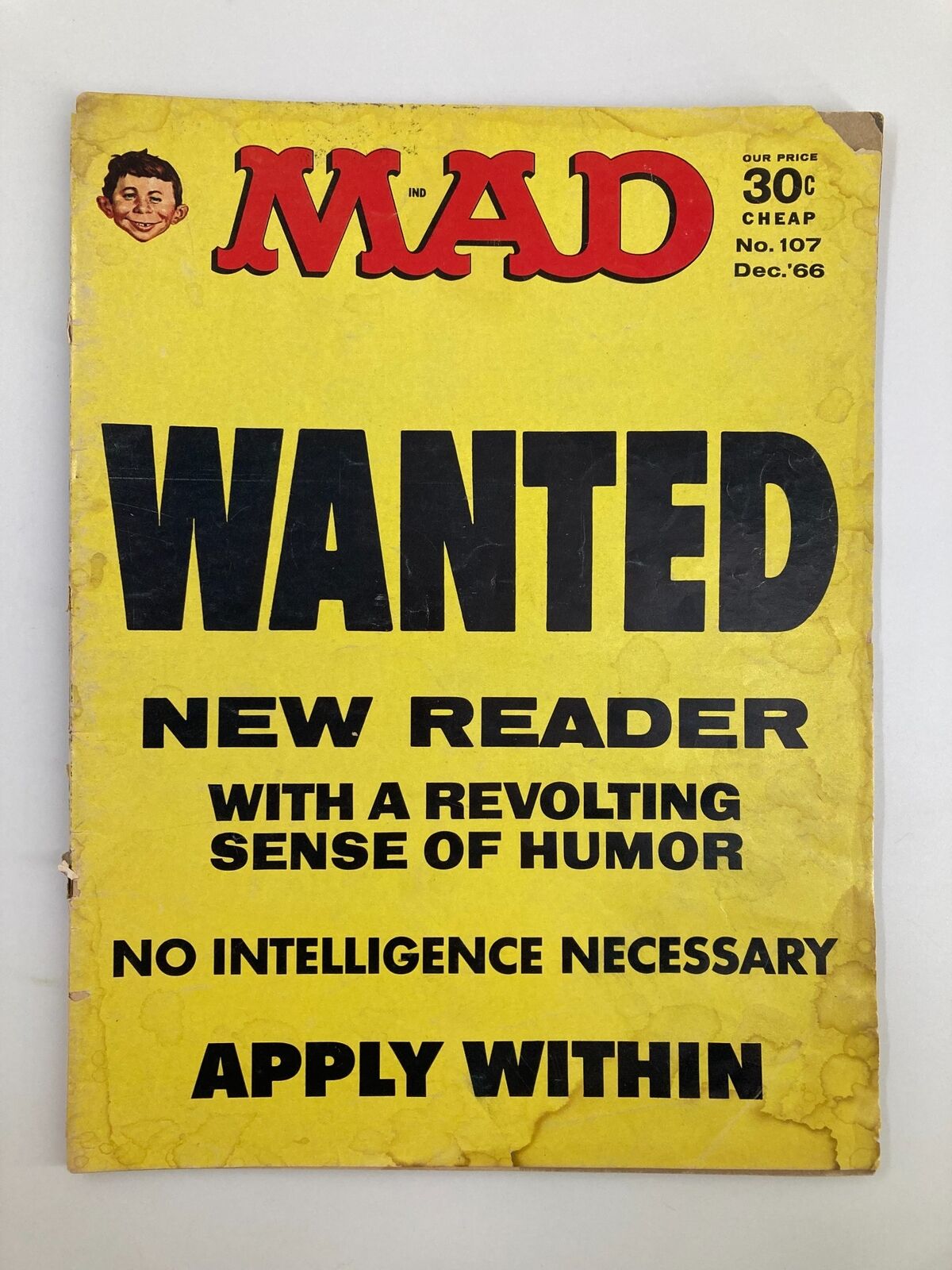 Mad Magazine December 1966 No. 107 Wanted New Reader Apply Within Good GD 2.0