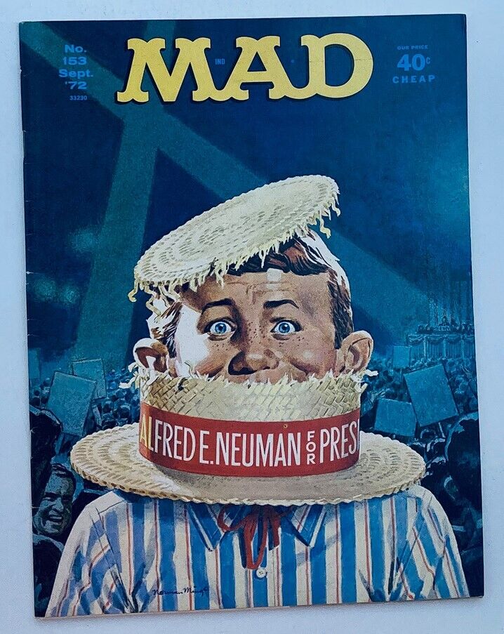 Mad Magazine September 1972 No. 153 Alfred for President 6.0 FN Fine No Label