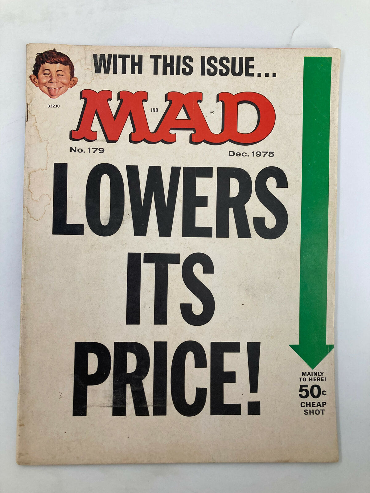 Mad Magazine December 1975 No. 179 Lowers It's Price Very Good VG 4.0 No Label