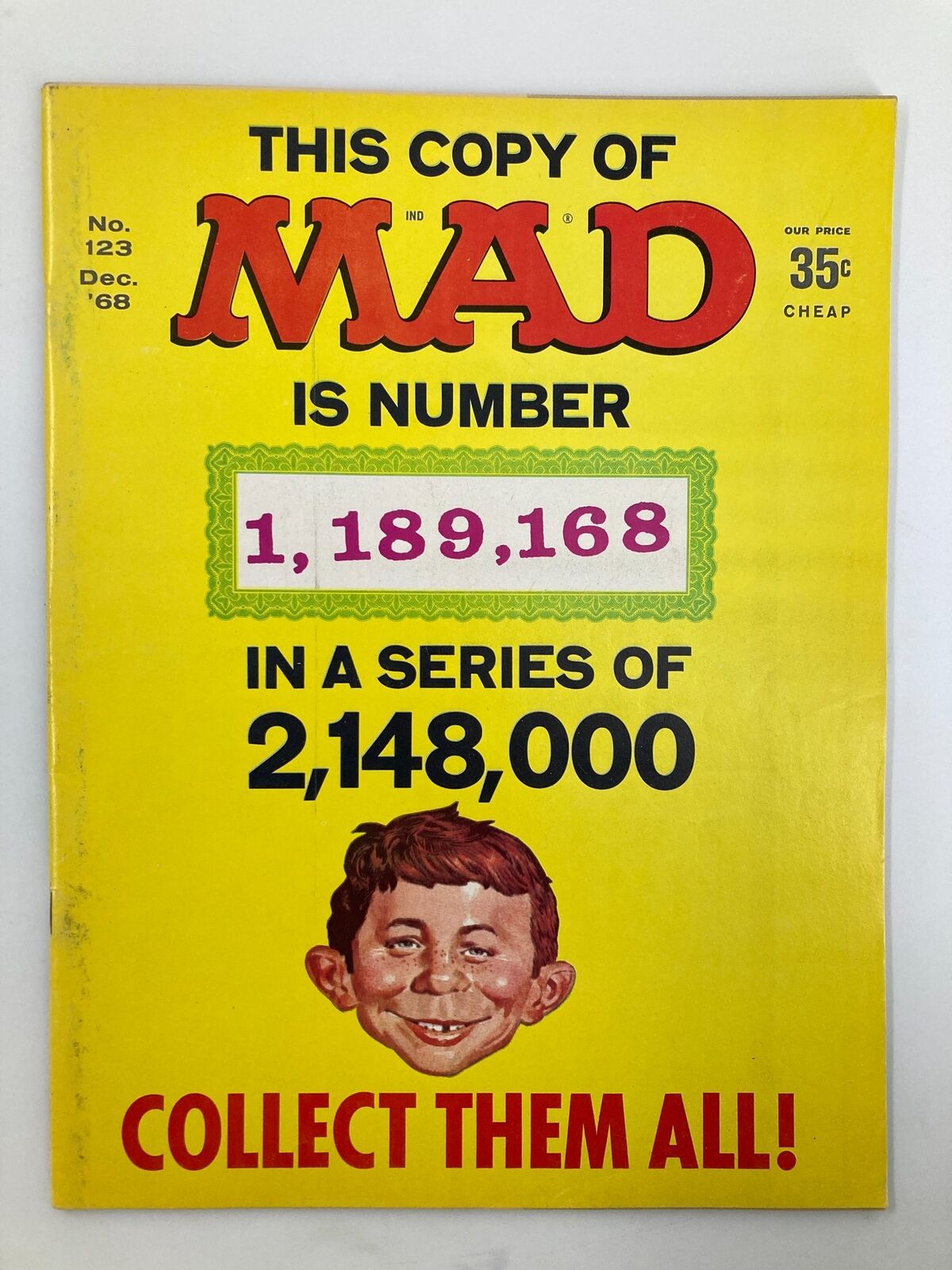 Mad Magazine December 1968 No. 123 In A Series of 2,148,000 FN Fine 6.0 No Label