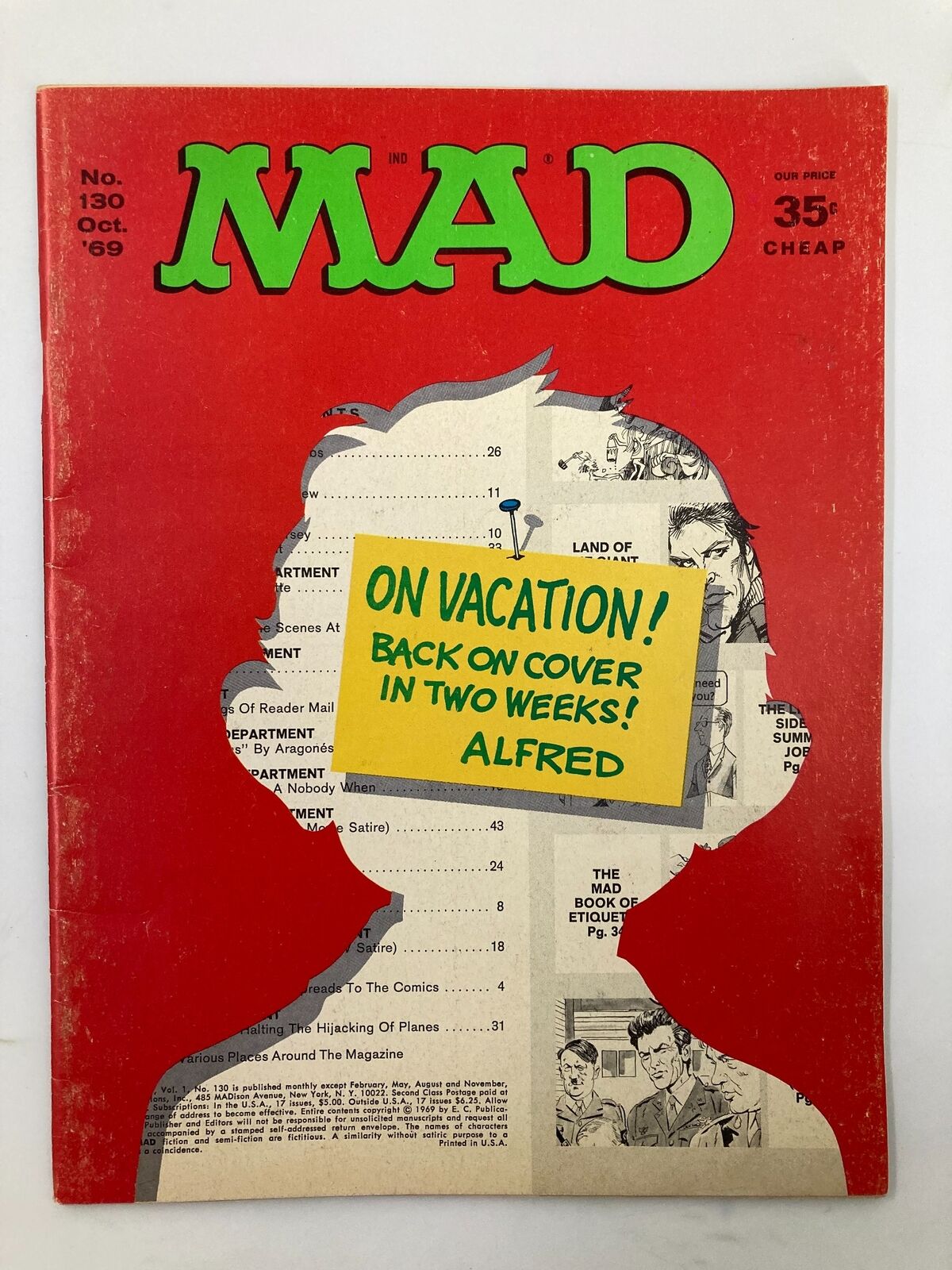 Mad Magazine October 1969 No. 130 Alfred On Vacation VG Very Good 4.0 No Label