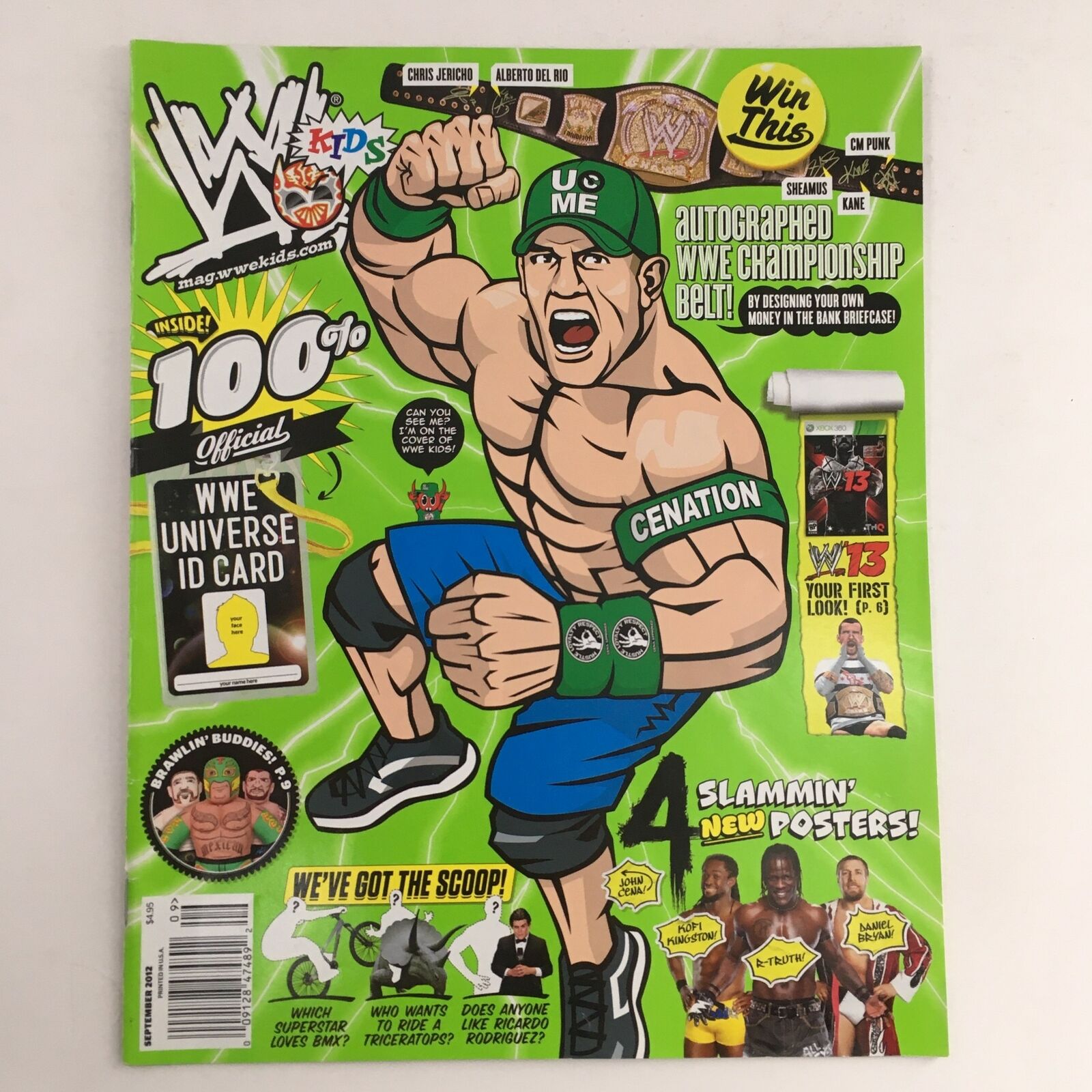 WWE Kids Magazine September 2012 John Cena & Kori Kingston & R-Truth No Label VG