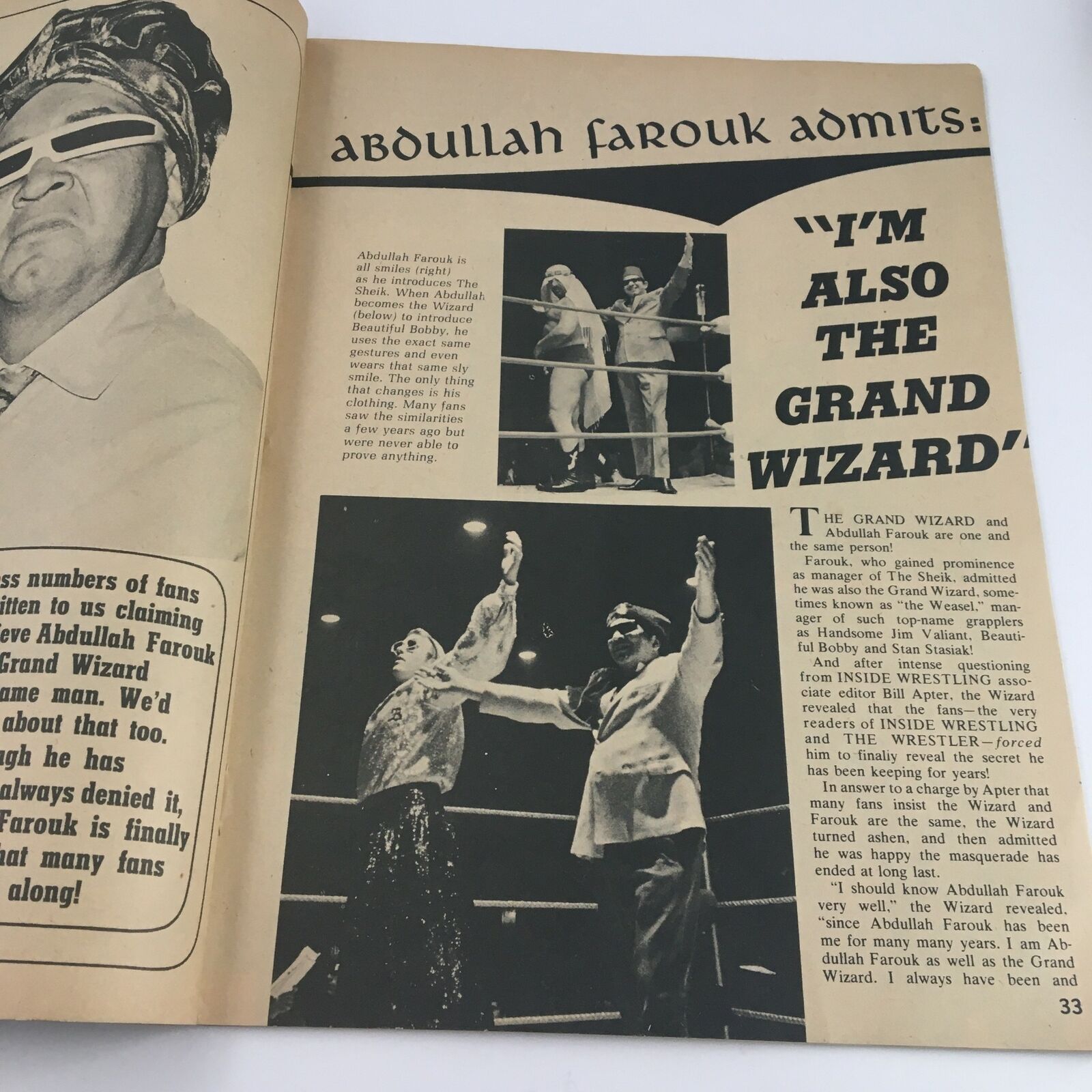 Inside Wrestling Magazine July 1972 Bruno Sammartino & Abdullah Farouk No Label