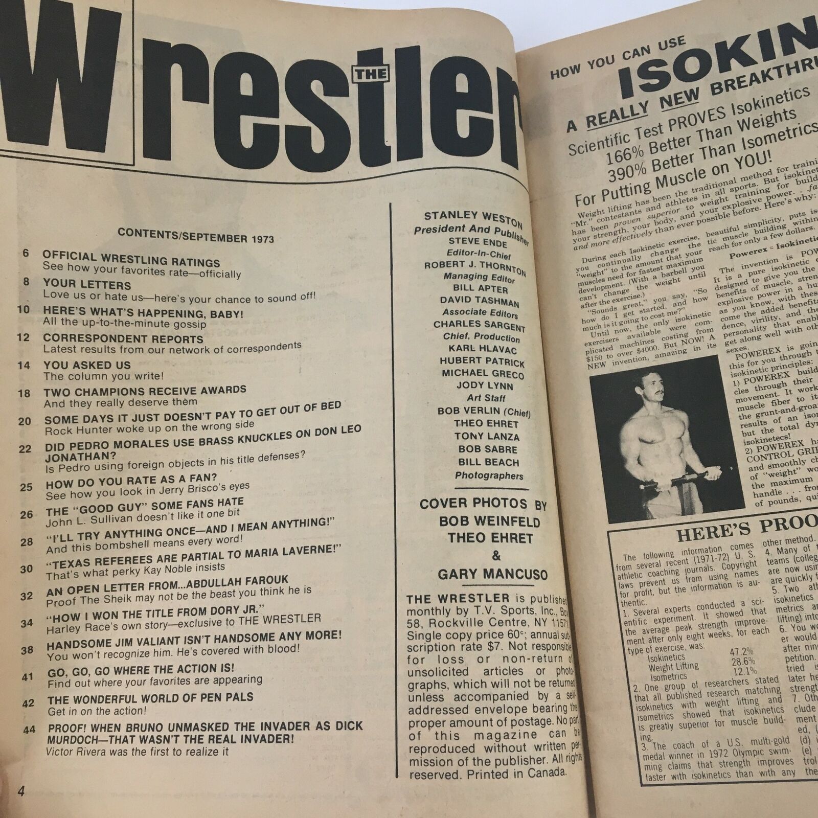 The Wrestler Magazine September 1973 Abdullah Farouk & Jim Valiant No Label