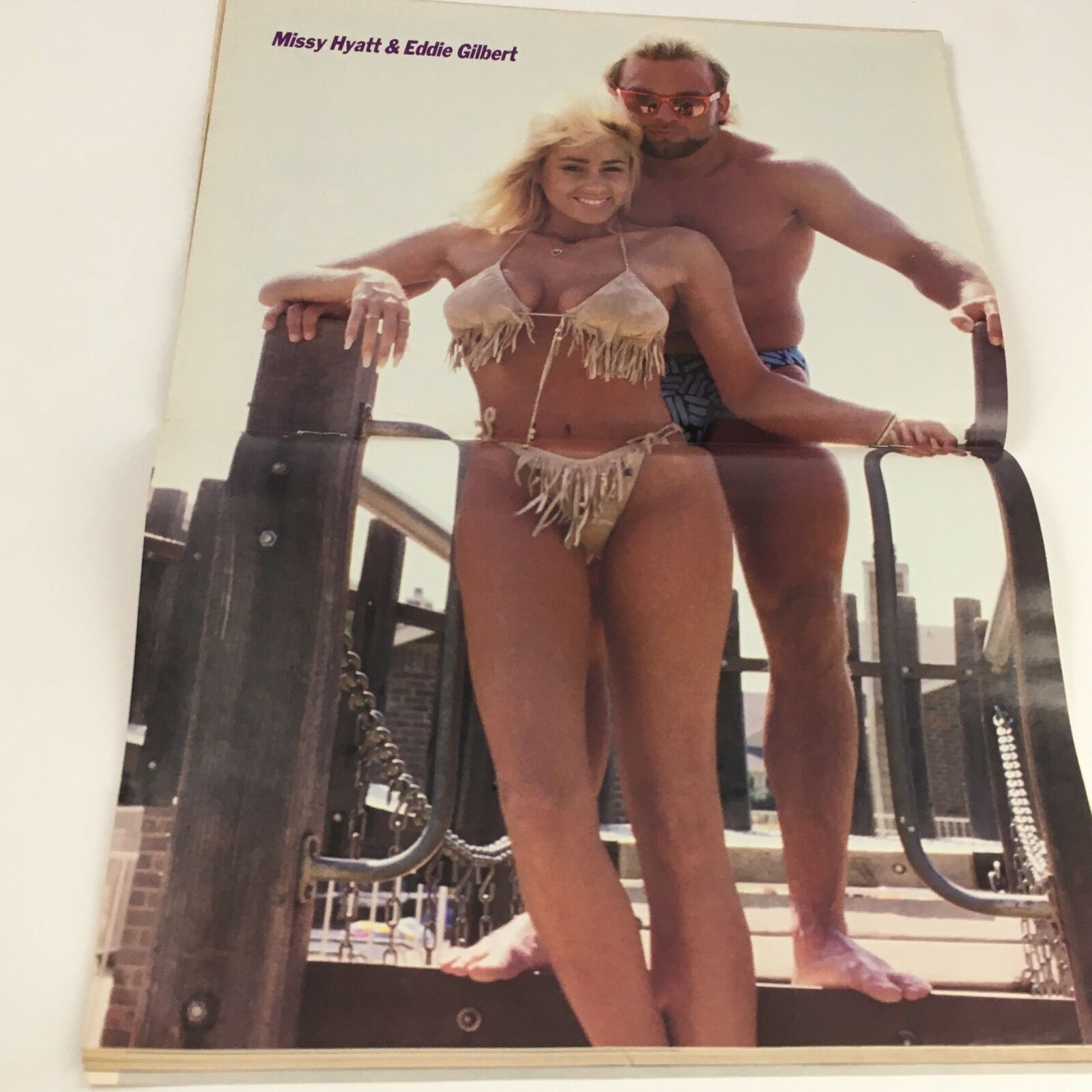 Missy Hyatt and Eddie Gilbert posed together in a featured photo from Victory Sports Wrestling Magazine Summer 1988.