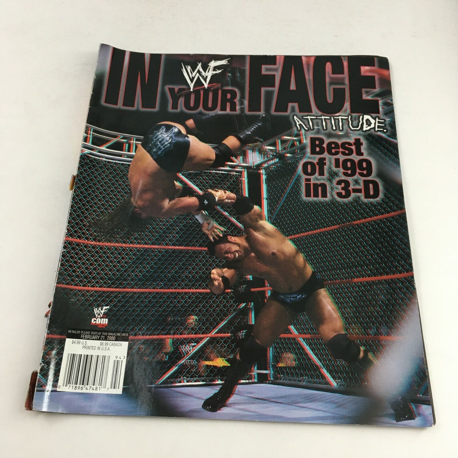 WWF Magazine February 2000 Best of '99 in 3-D, Includes 3D Glasses No Label