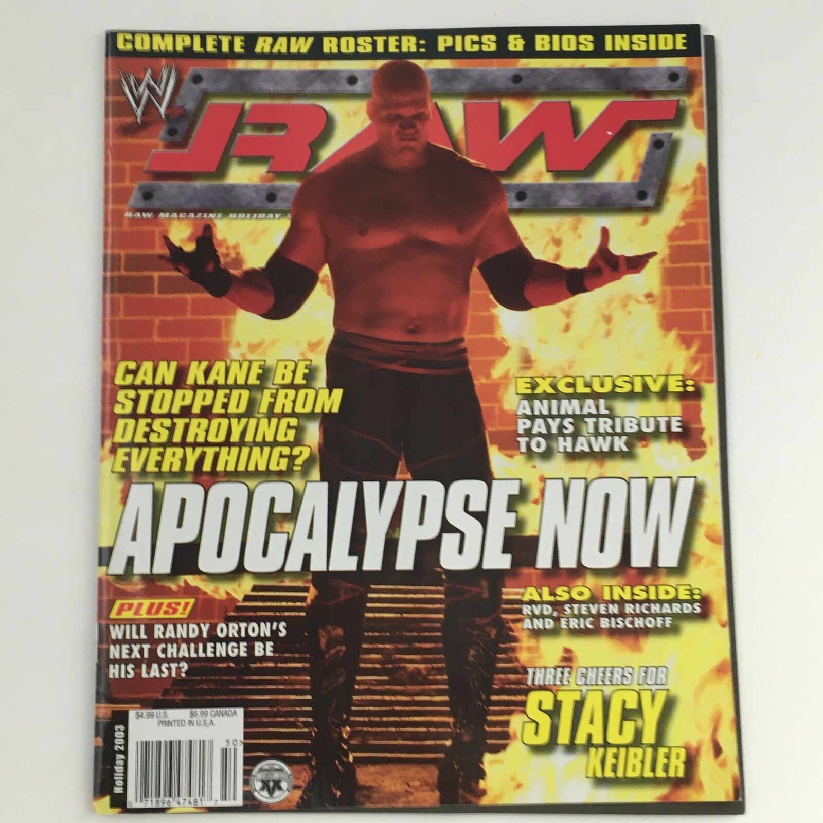 WWE Raw Magazine Holiday 2003 Kane, Stacy Keibler & Randy Orton, No Label VG