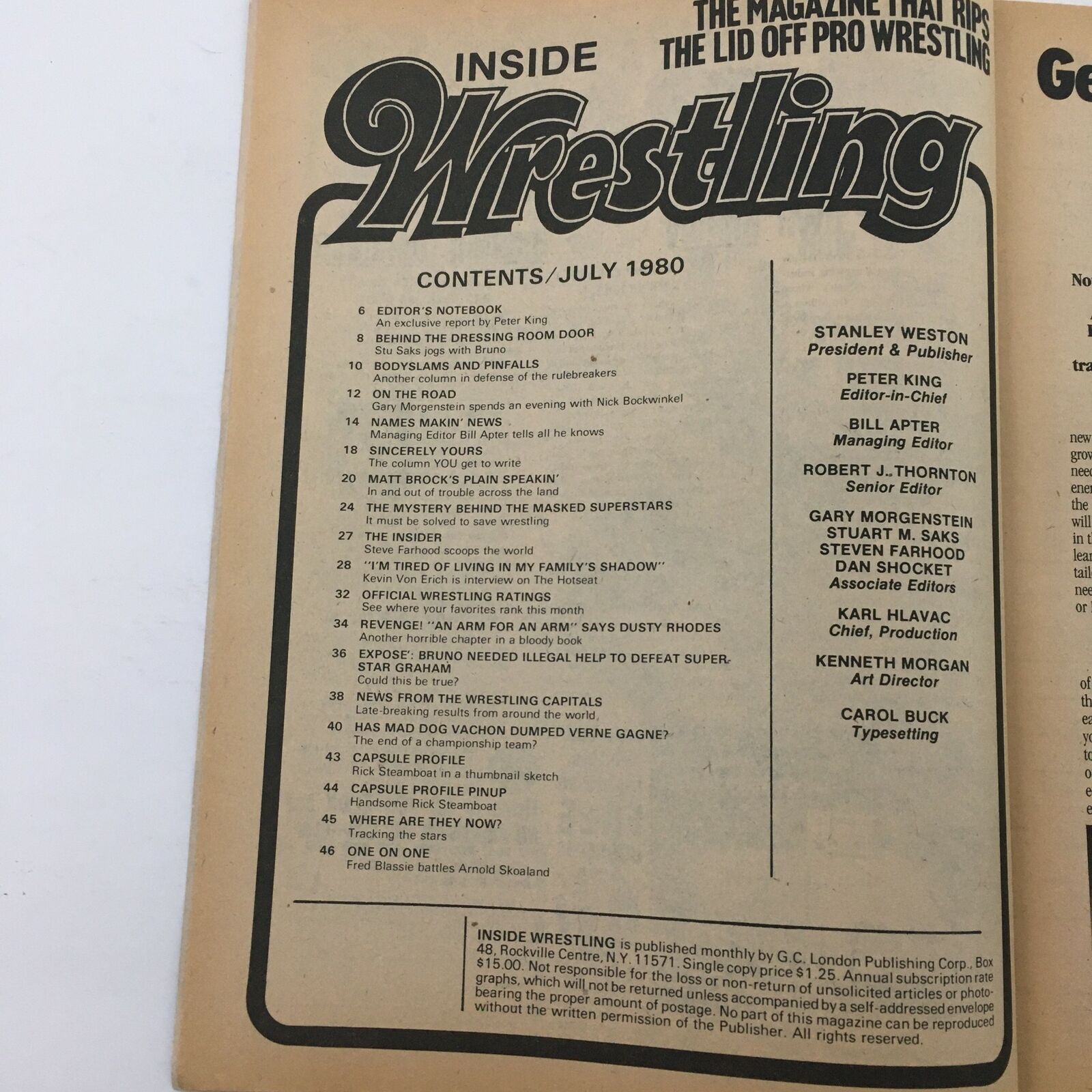 Inside Wrestling Magazine July 1980 Kevin Von Erich and Dusty Rhodes Revenge